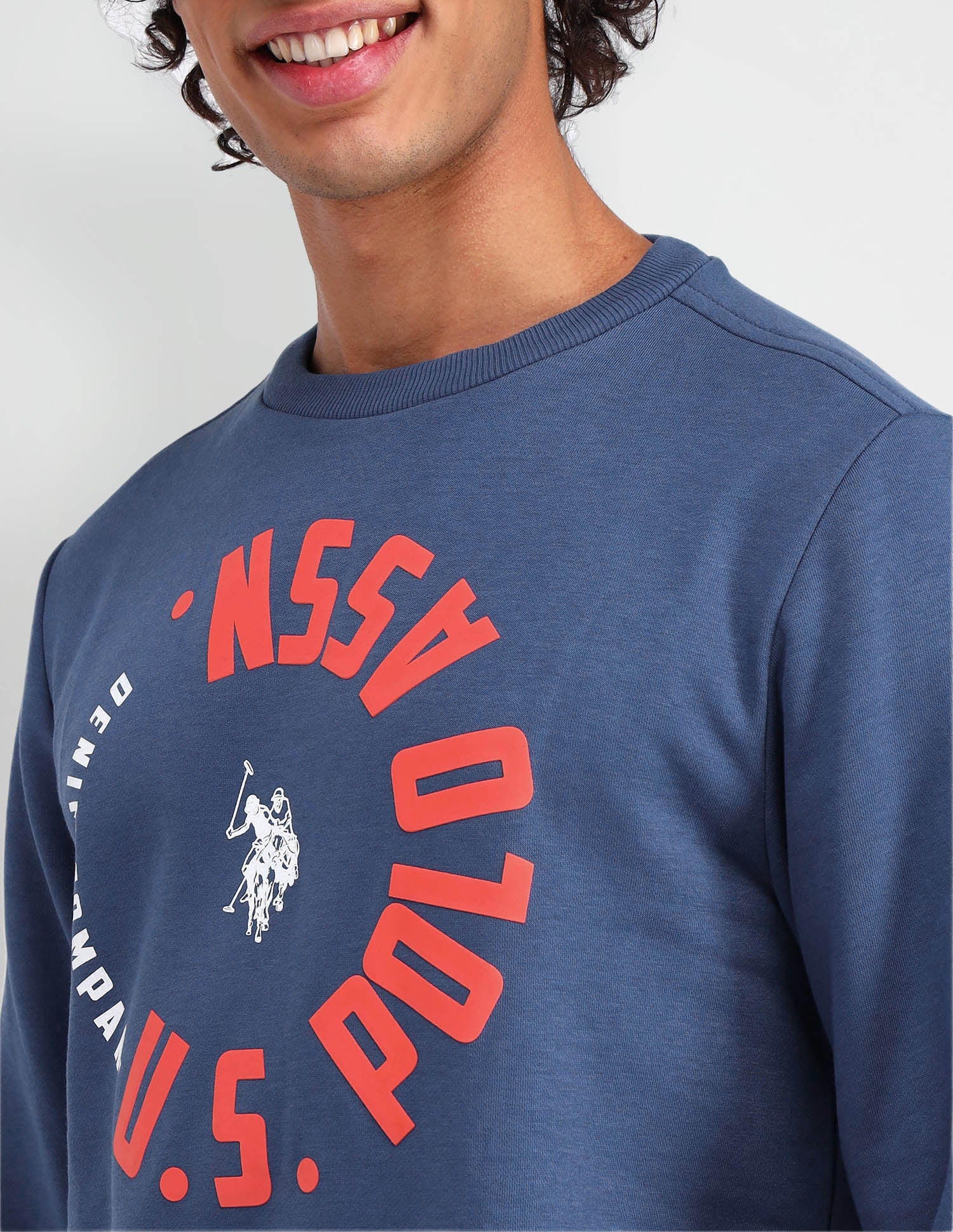 Crew Neck Brand Printed Sweatshirt Medium Blue - U.S. POLO ASSN. | Large