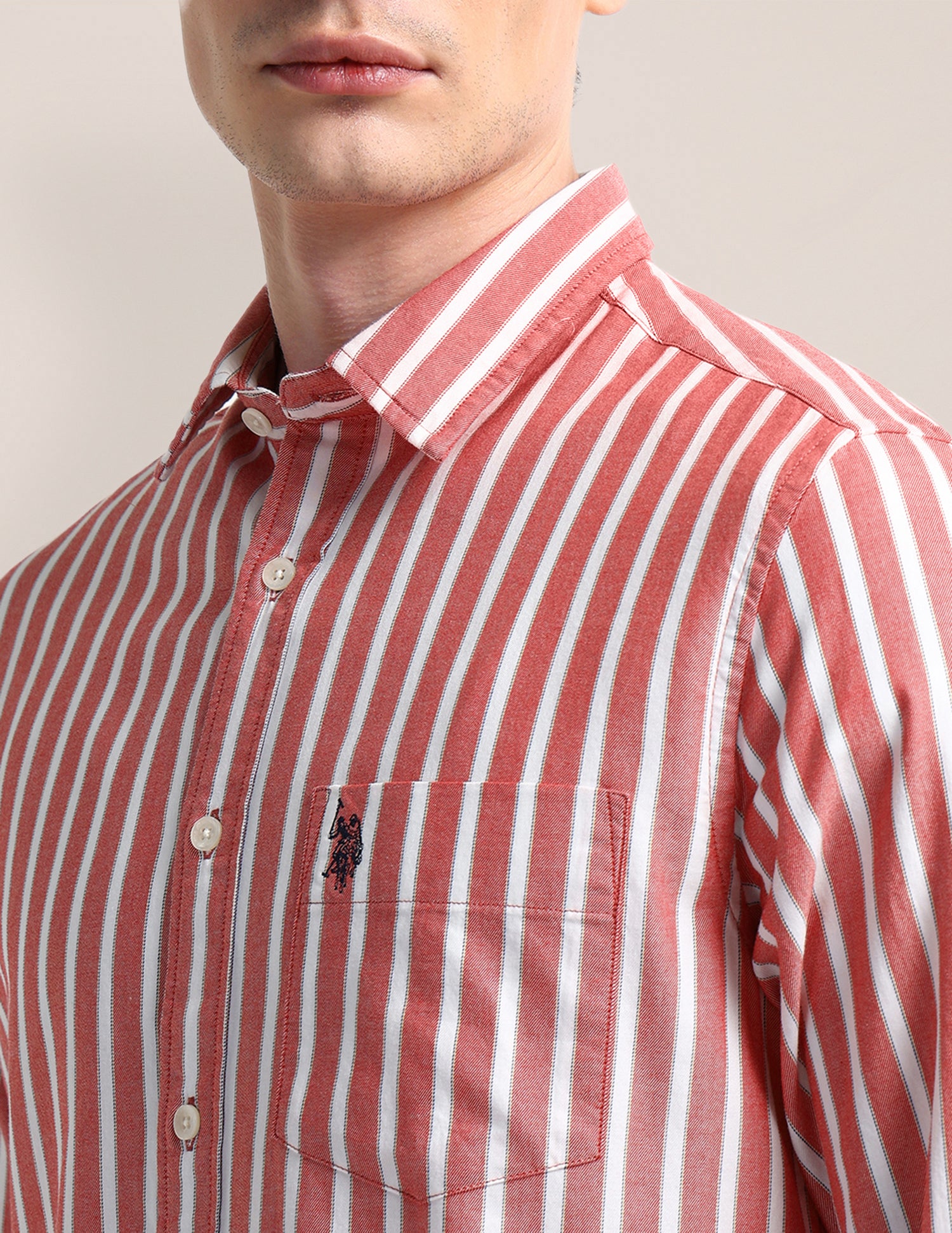 Vertical Striped Regular Fit Shirt Red - U.S. Polo Assn. India | Large