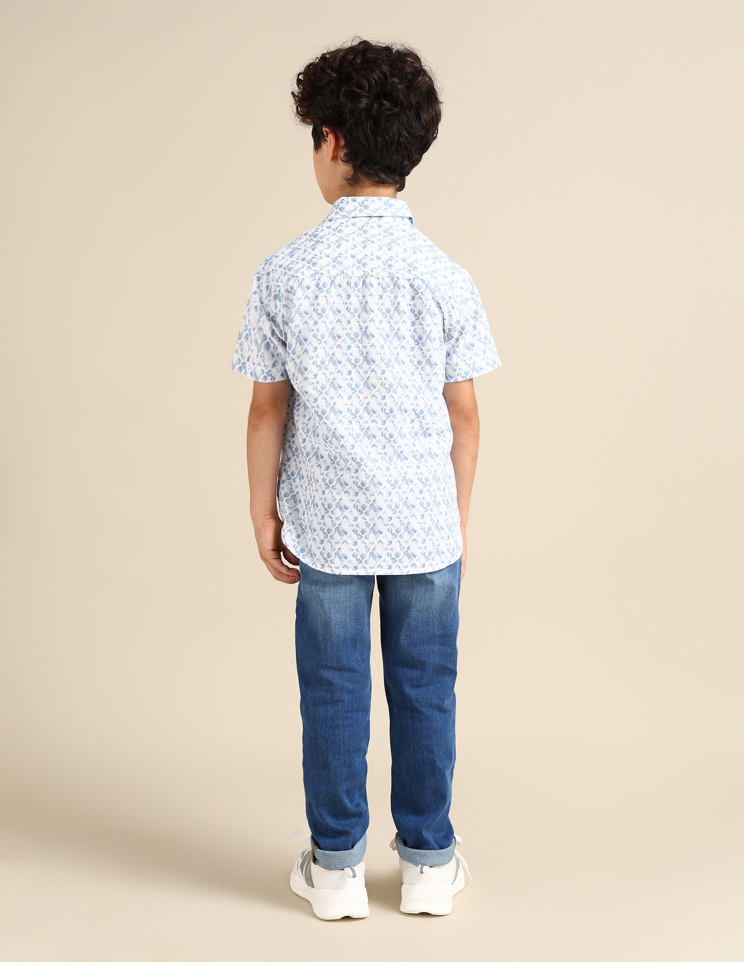 Boys Regular Fit Abstract Printed Shirt White - U.S. Polo Assn. India | Large