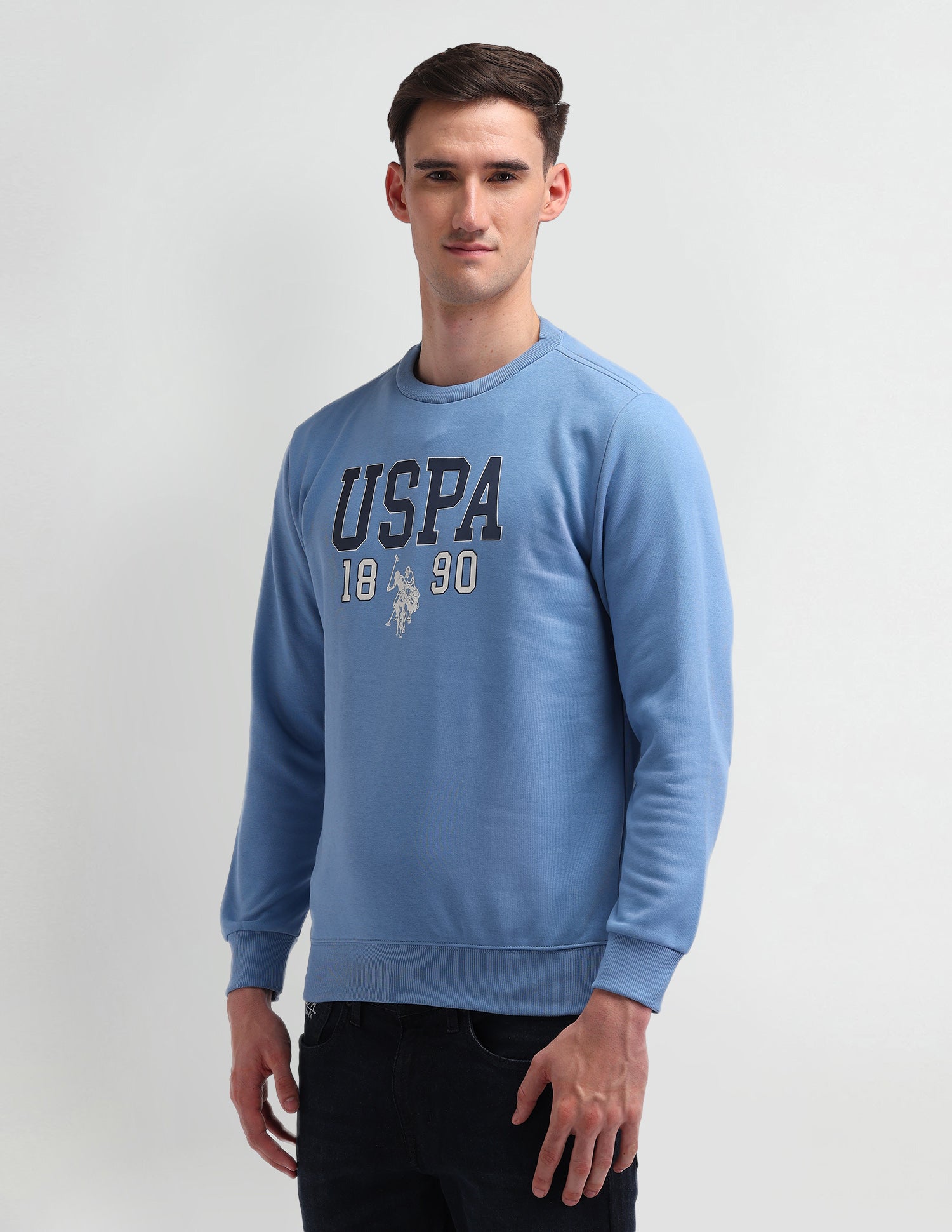 Crew Neck Brand Printed Sweatshirt Blue - U.S. Polo Assn. India | Large