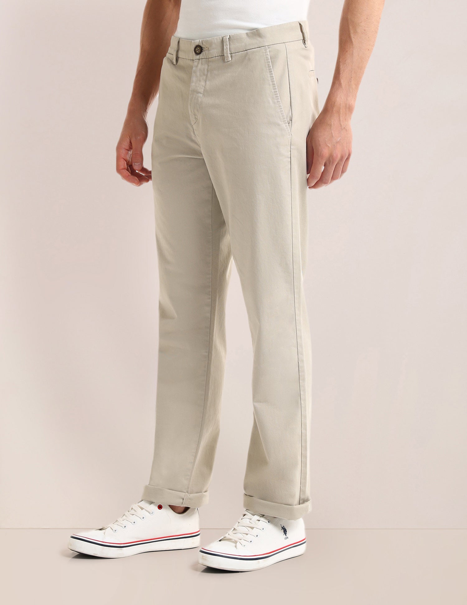 Riley Straight Fit Twill Trousers Beige - U.S. POLO ASSN. | Large