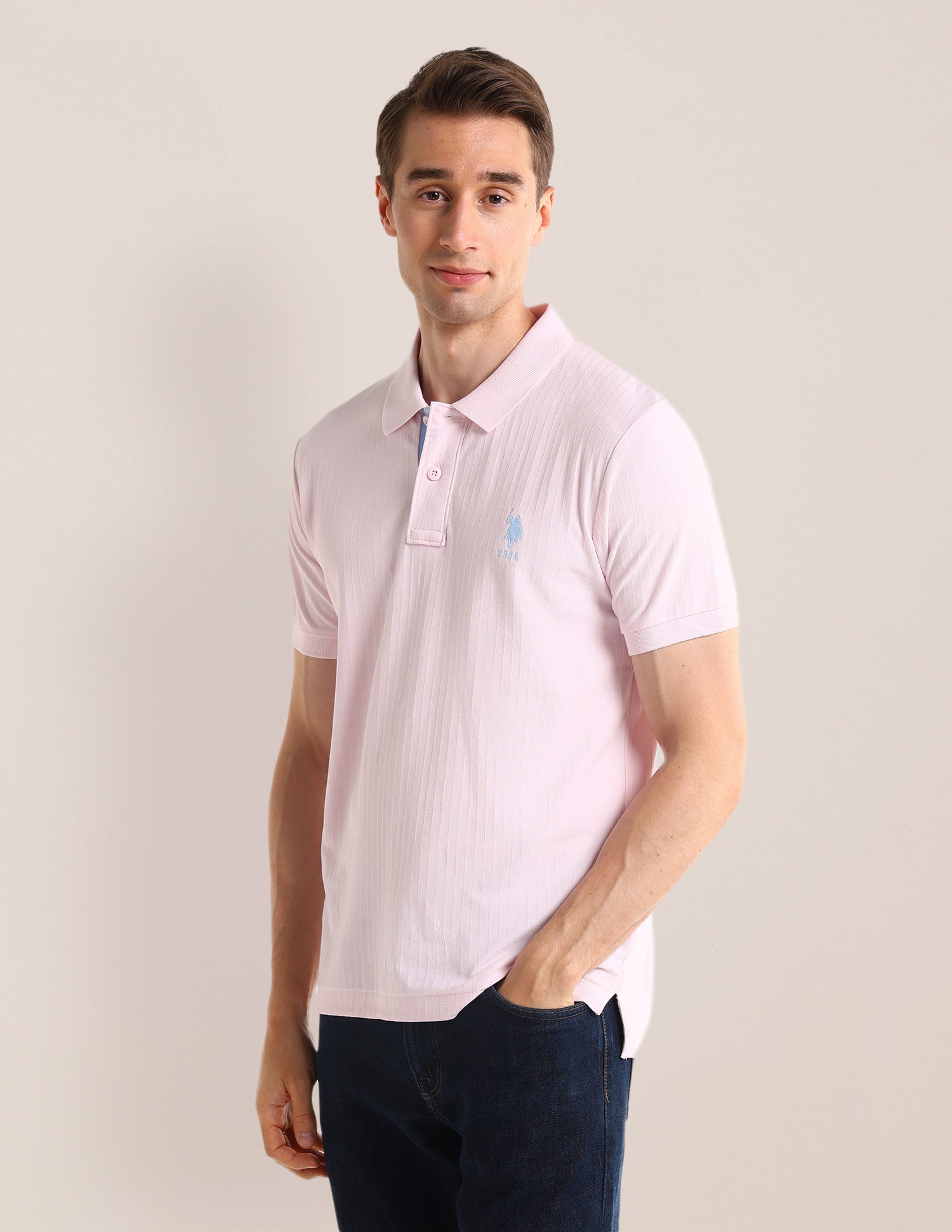Textured Slim Fit Polo Shirt Light Pink - U.S. POLO ASSN. | Large