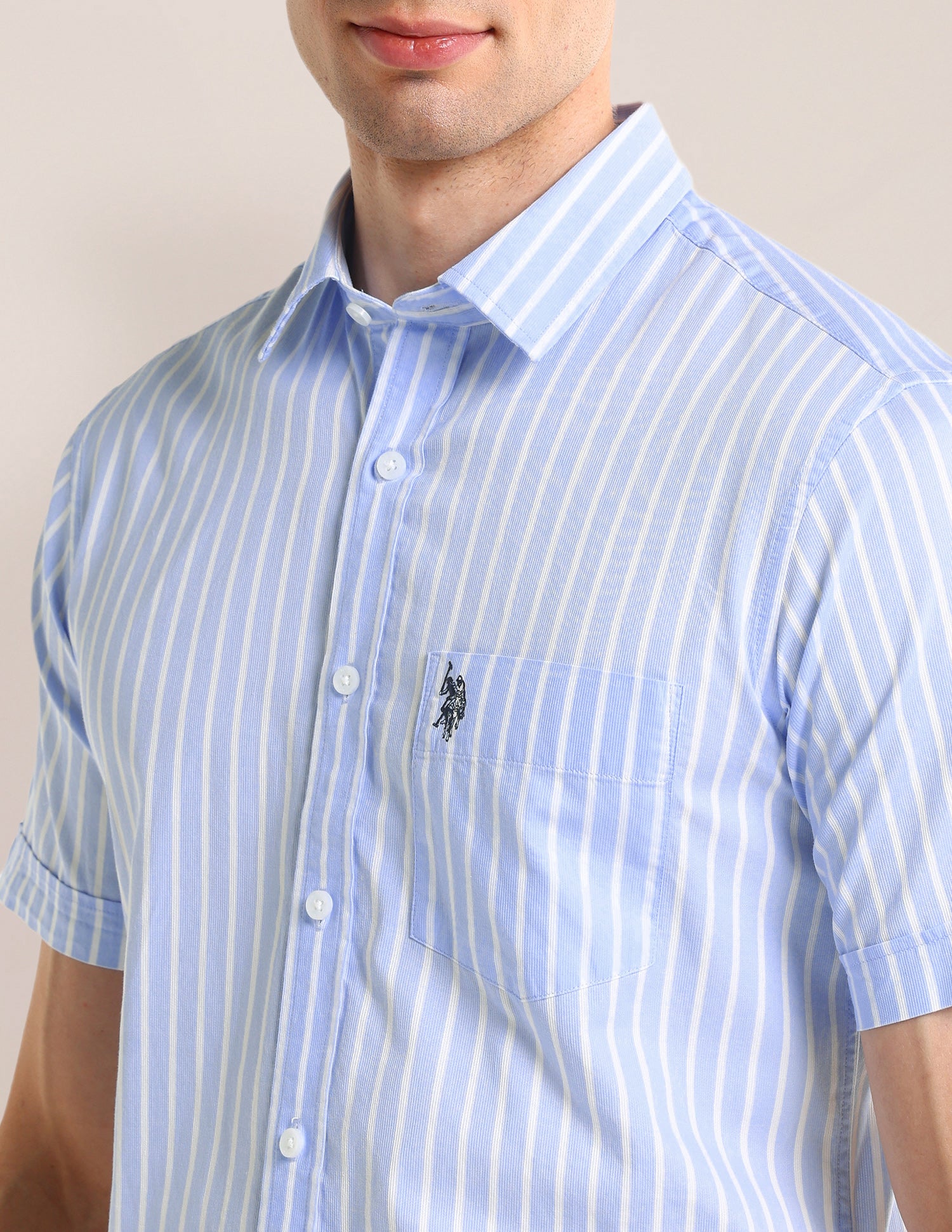 Regular Fit Dobby Cotton Shirt Light Blue - U.S. Polo Assn. India | Large