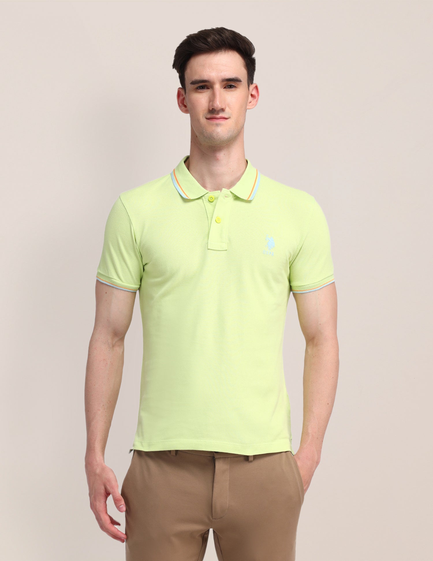 Solid Slim Fit Polo Shirt Light Green - U.S. Polo Assn. India | Large
