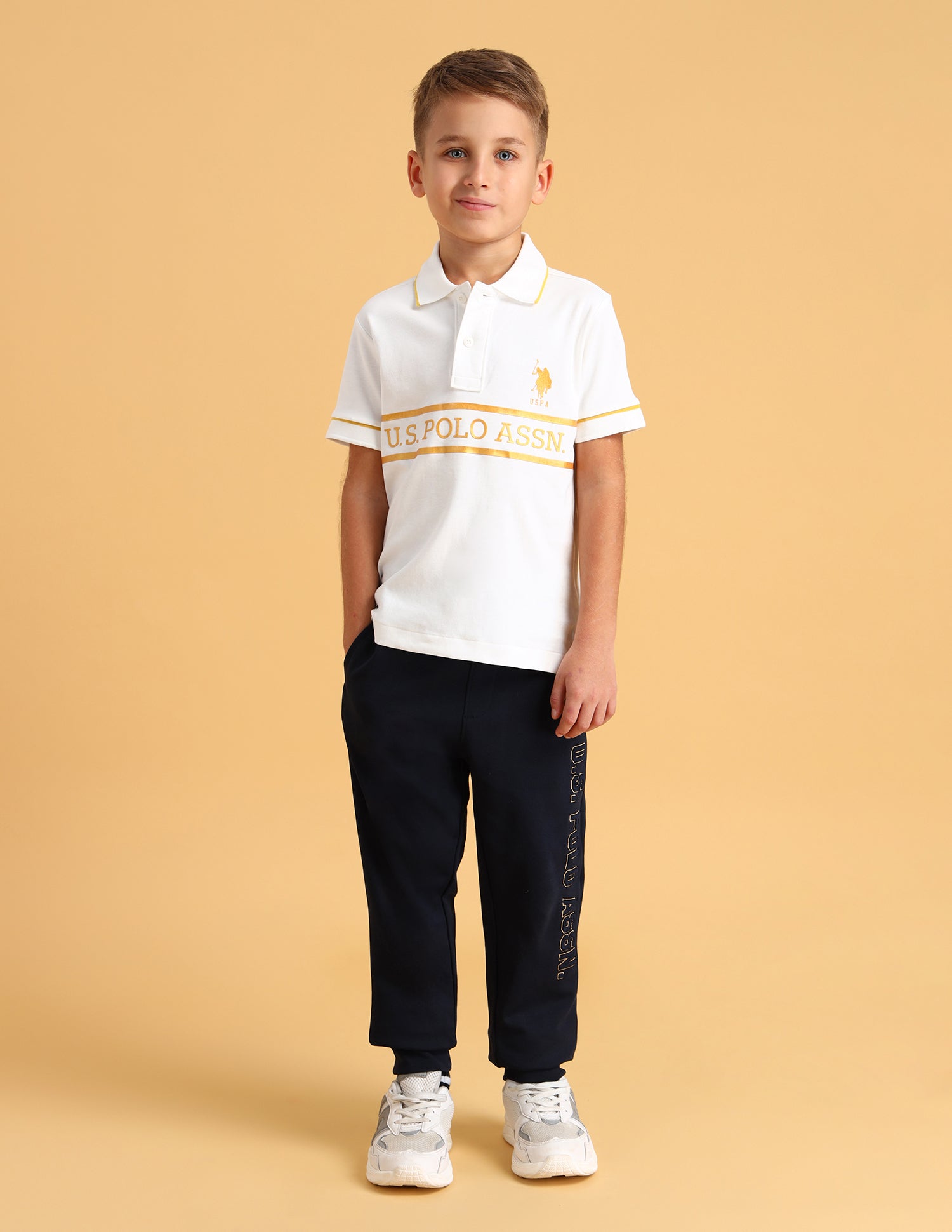 Boys Brand Printed Cotton Polo Shirt White - U.S. POLO ASSN. | Large