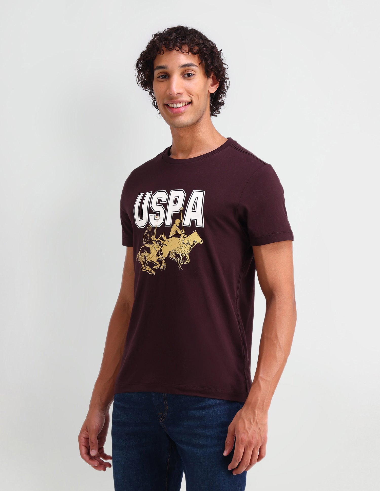 Brand Printed Muscle Fit T-Shirt Robibos Tea - U.S. Polo Assn. India | Large