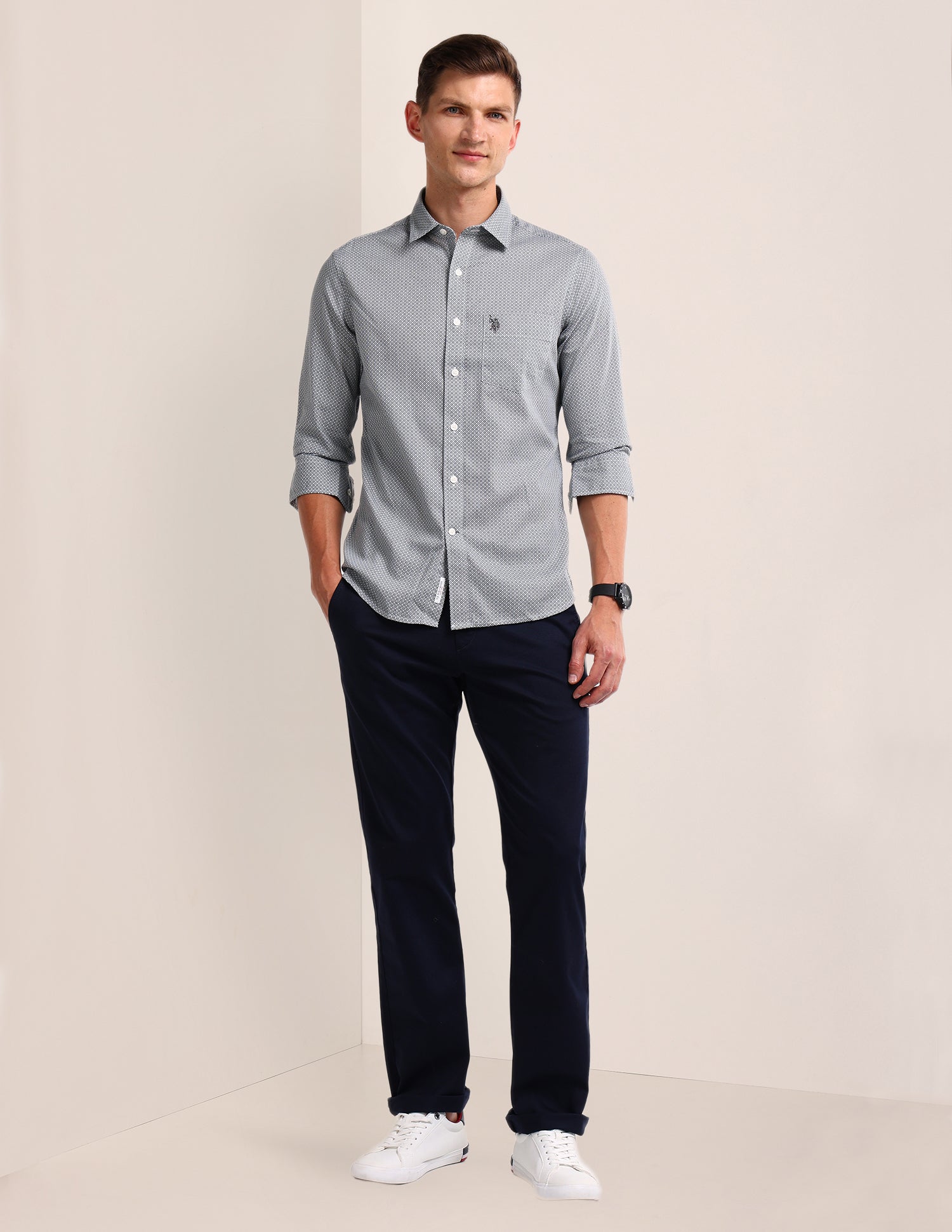 Geometric Regular Fit Shirt Grey - U.S. Polo Assn. India | Large