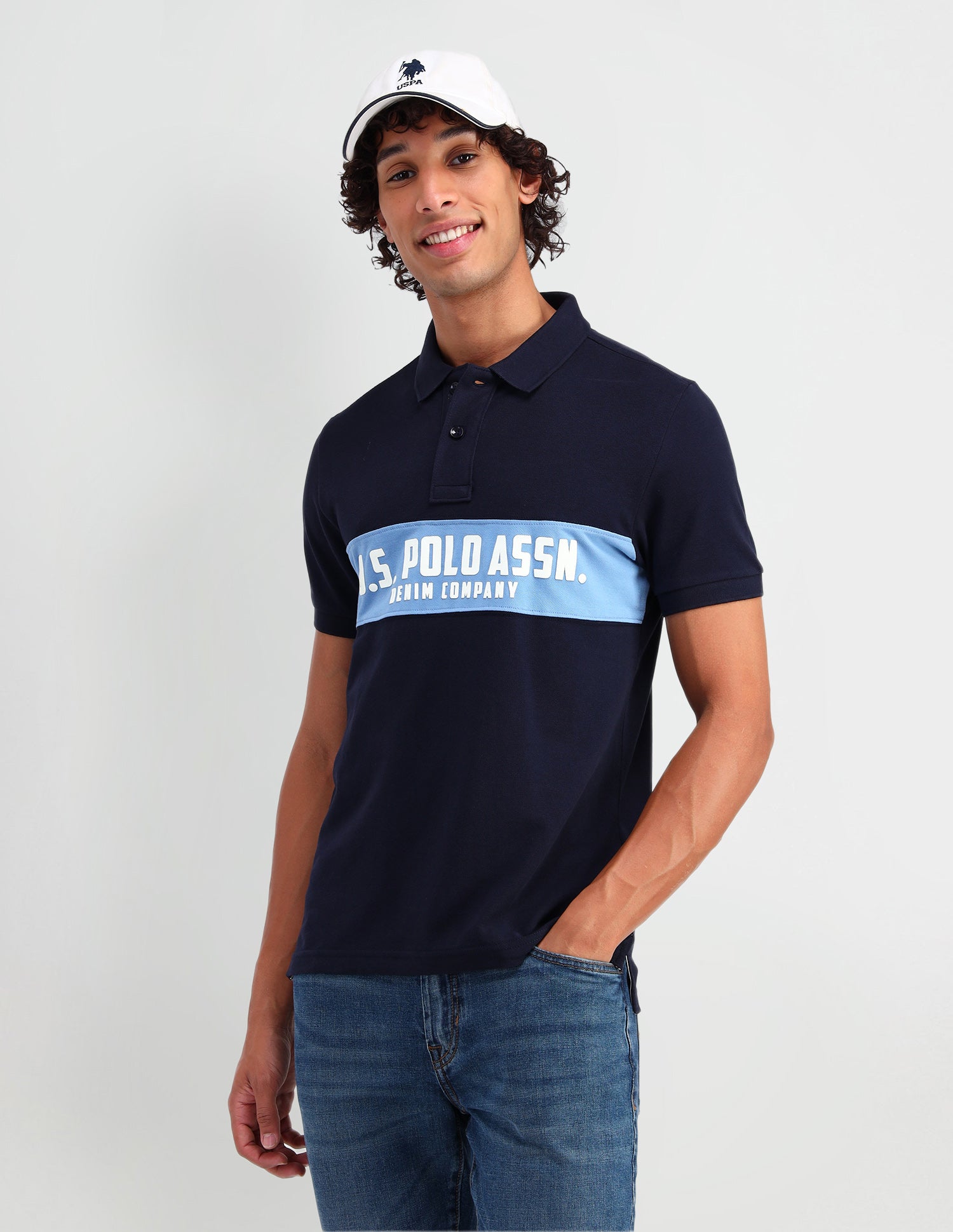 Brand Printed Muscle Fit Polo Shirt Uspa Navy - U.S. Polo Assn. India | Large