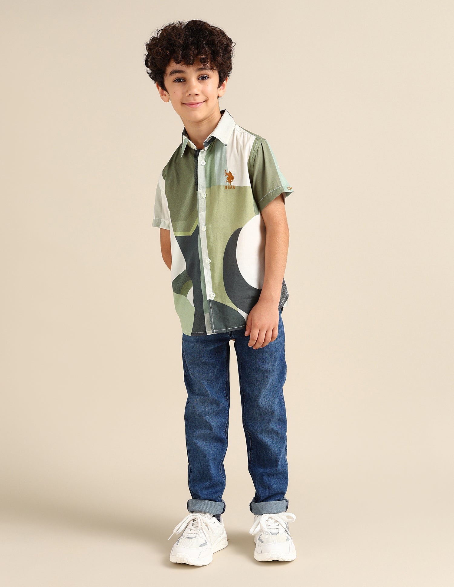 Boys Regular Fit Abstract Printed Shirt Me Green - U.S. Polo Assn. India | Large