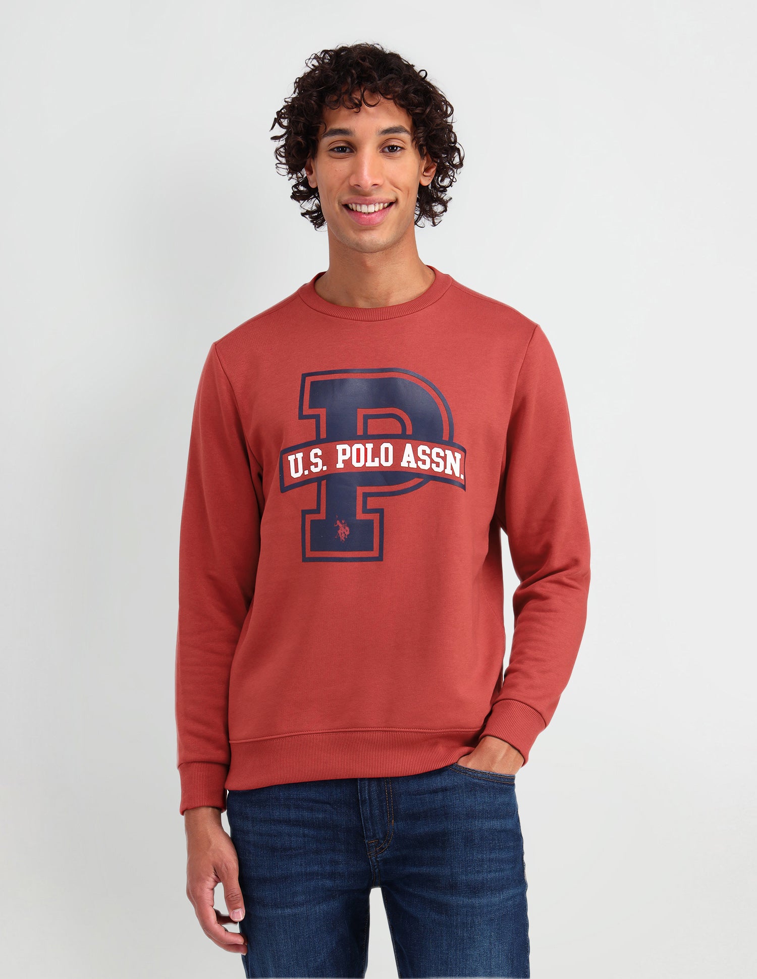 Crew Neck Brand Printed Sweatshirt Red - U.S. Polo Assn. India | Large