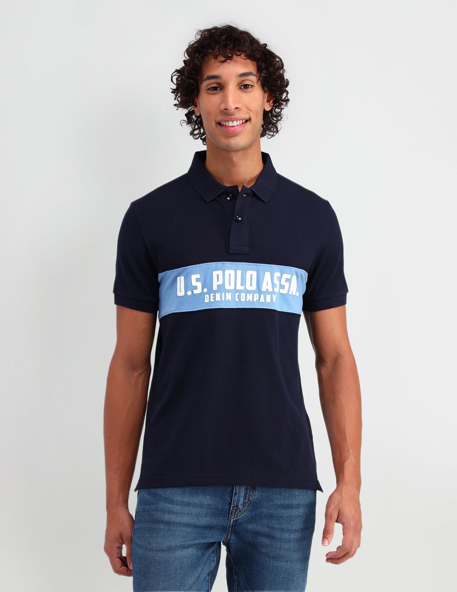 Brand Printed Muscle Fit Polo Shirt Uspa Navy - U.S. Polo Assn. India | Large