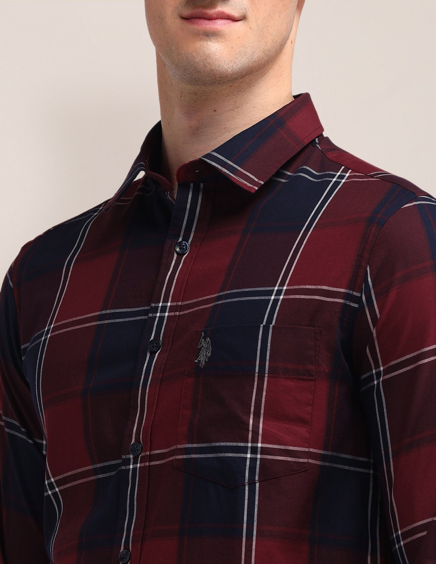 Tailored Fit Tartan Checks Shirt Maroon - U.S. POLO ASSN. | Large