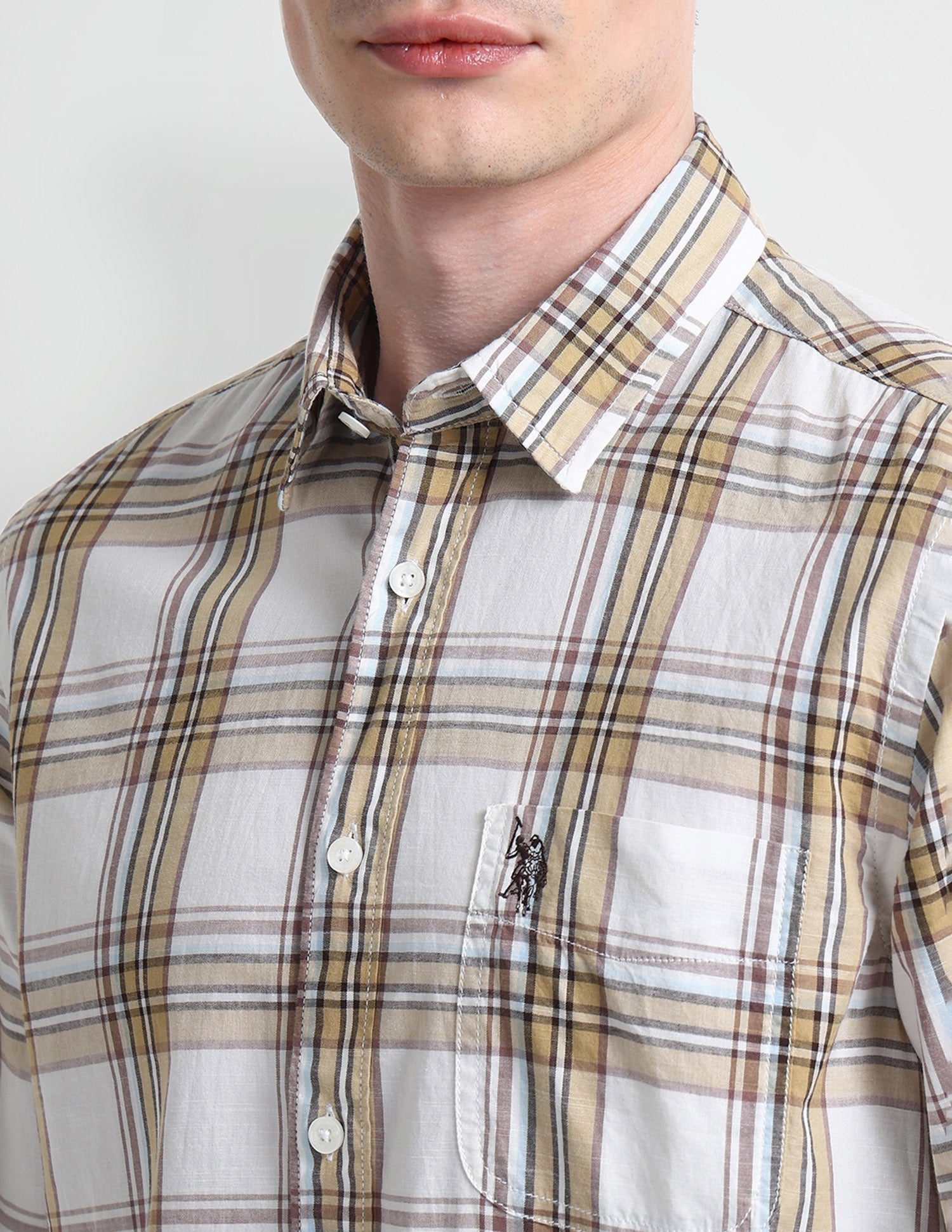 Dupplin Checked Slim Fit Shirt Beige - U.S. Polo Assn. India | Large