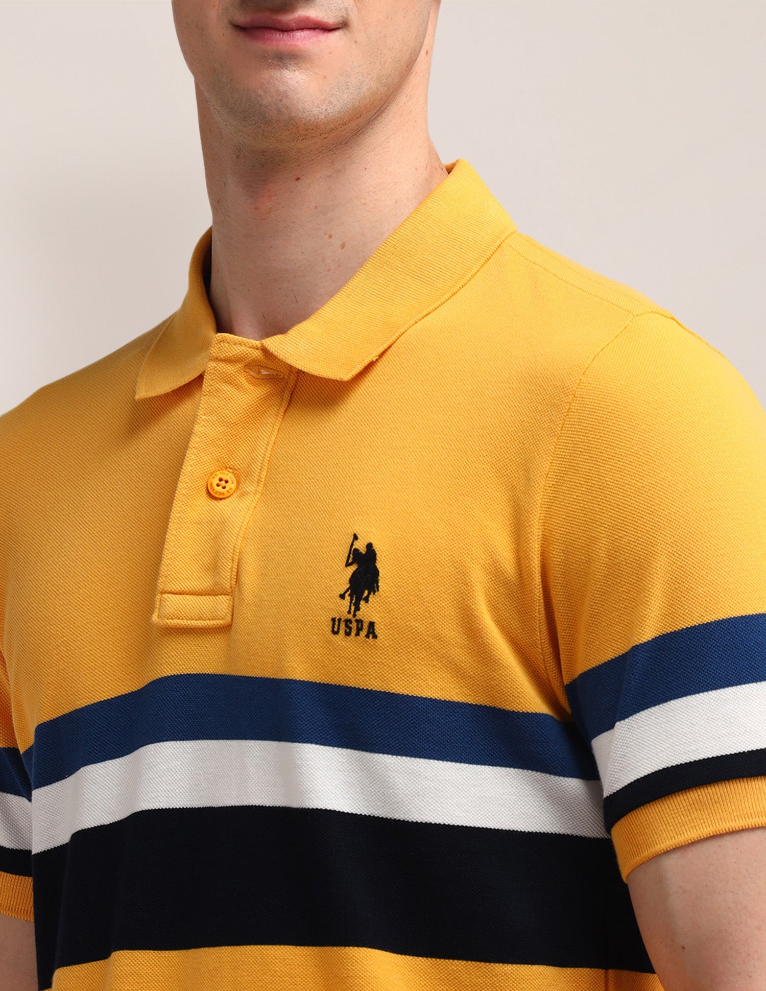 Horizontal Striped Slim Fit Polo Shirt Yellow - U.S. Polo Assn. India | Large