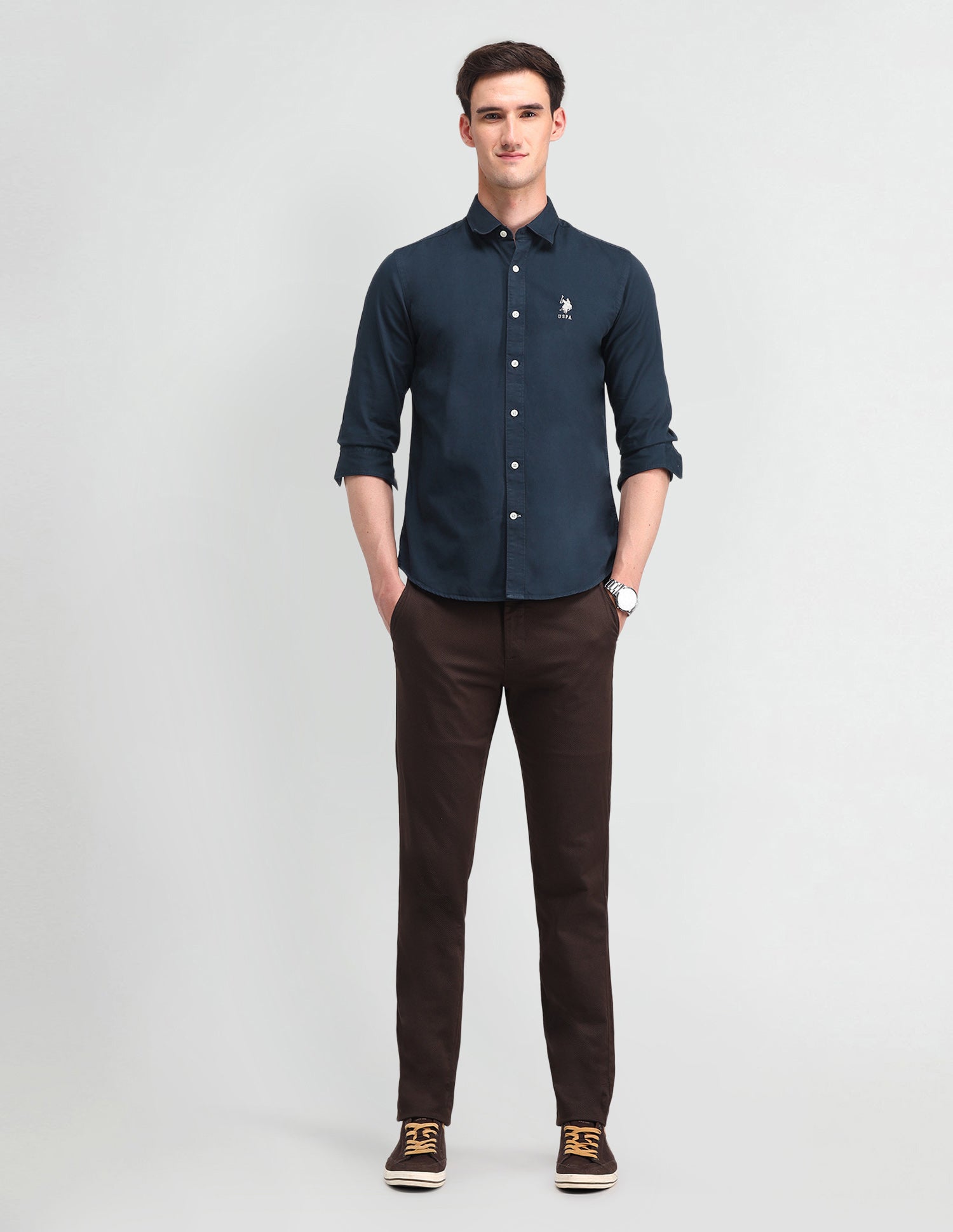 Slim Fit Cotton Shirt Navy - U.S. POLO ASSN. | Large