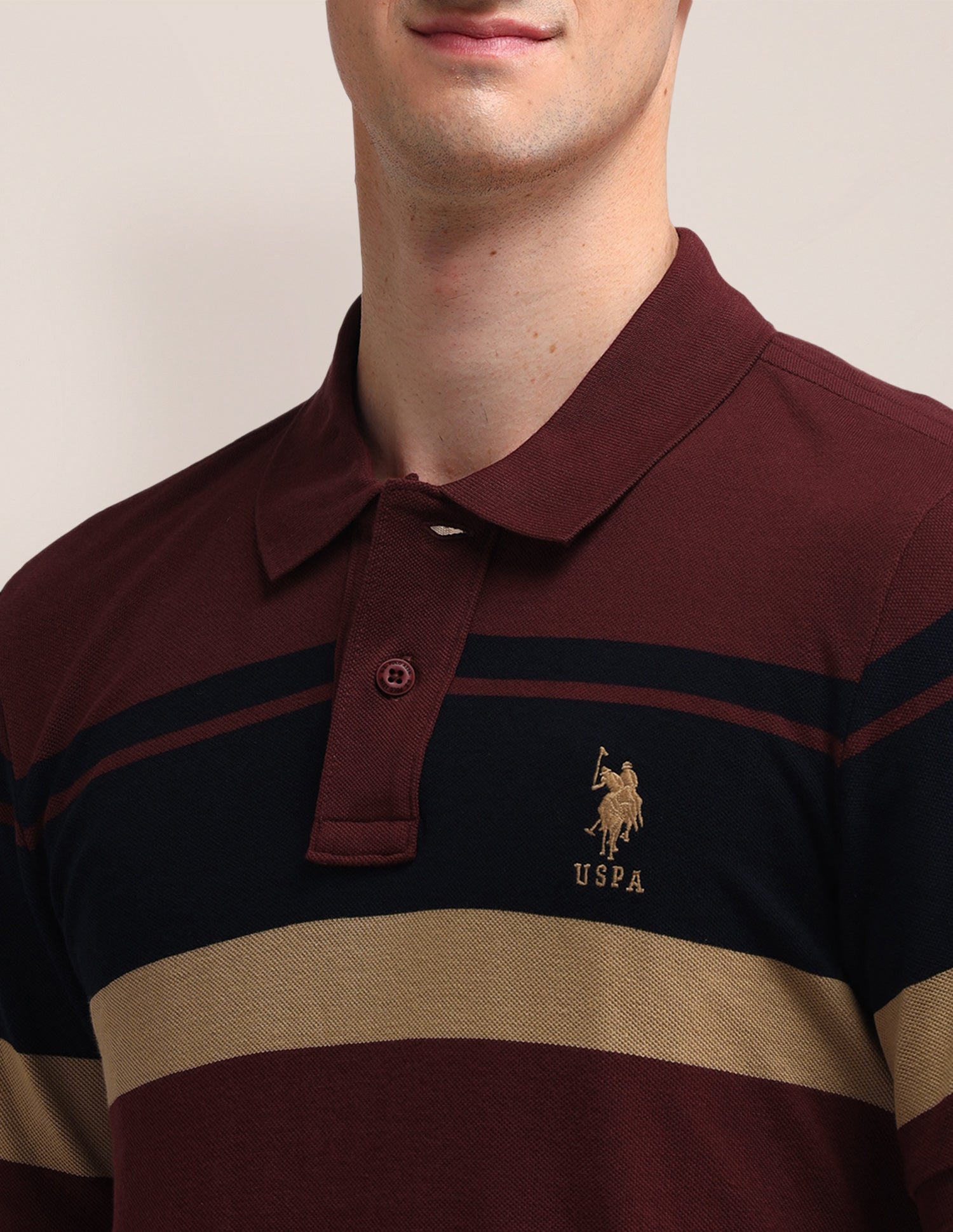 Horizontal Striped Slim Fit Polo Shirt Maroon - U.S. POLO ASSN. | Large
