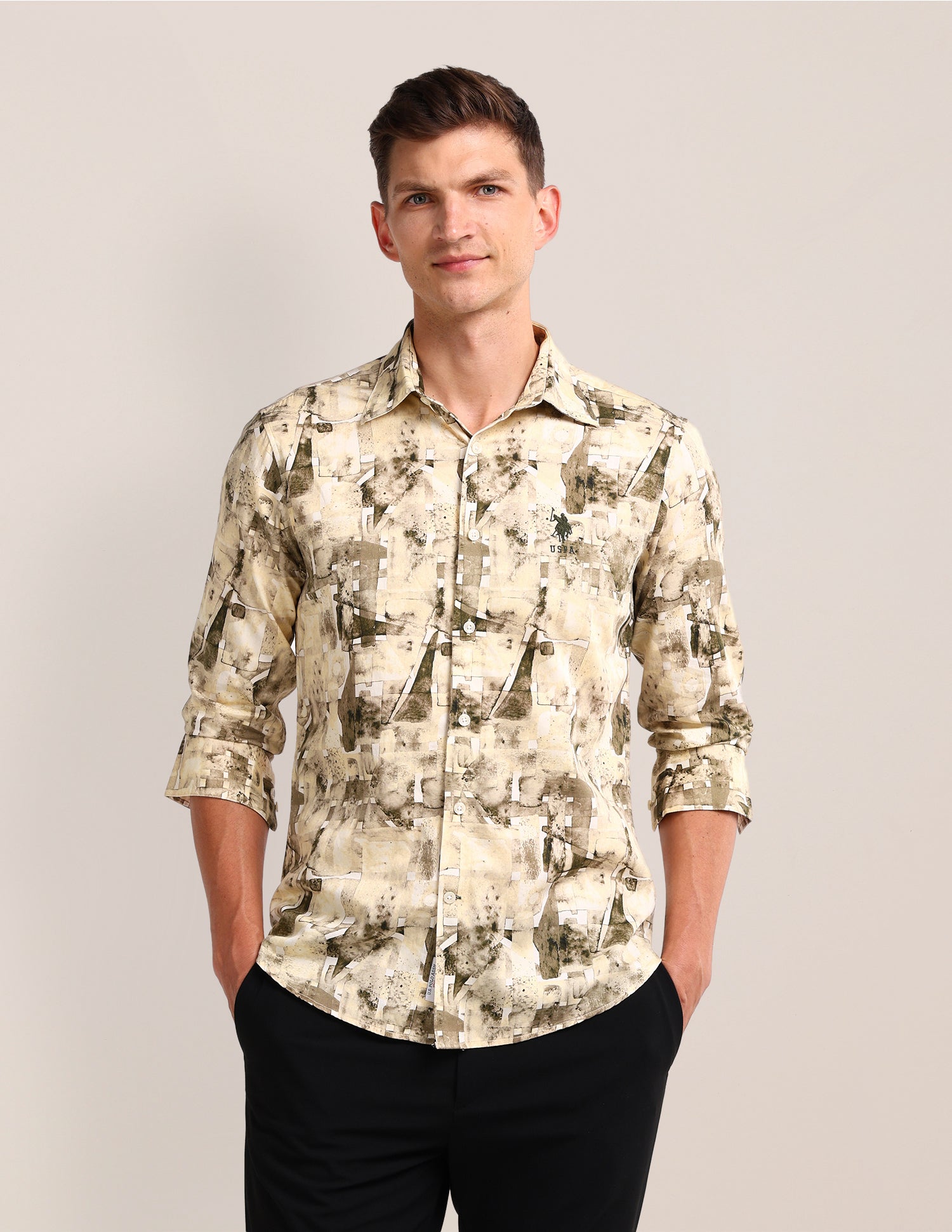 Abstract Regular Fit Shirt Beige - U.S. POLO ASSN. | Large