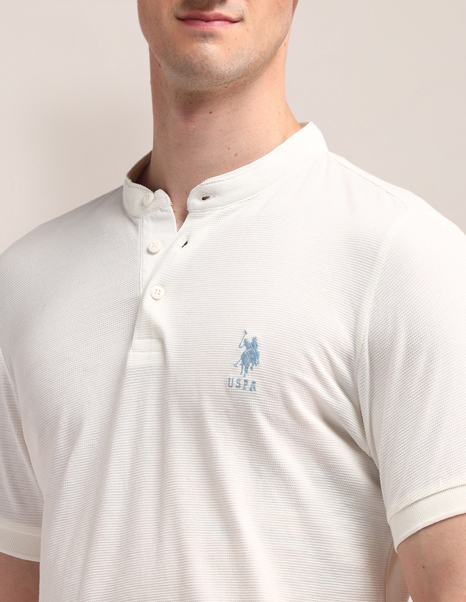 Solid Slim Fit Polo Shirt Off White - U.S. Polo Assn. India | Large