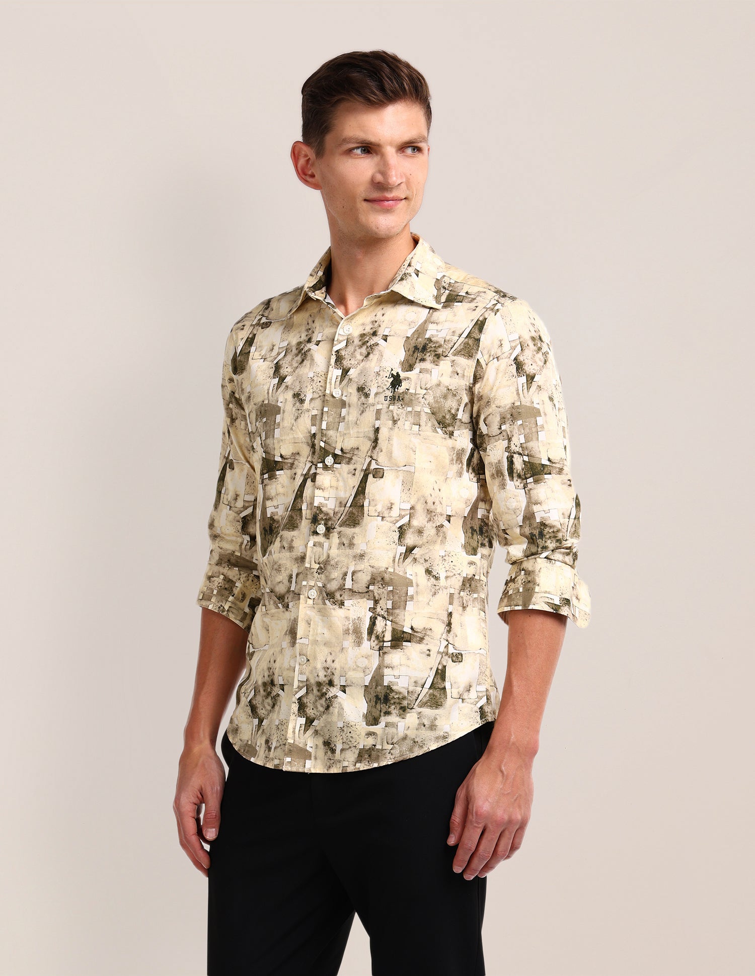 Abstract Regular Fit Shirt Beige - U.S. POLO ASSN. | Large