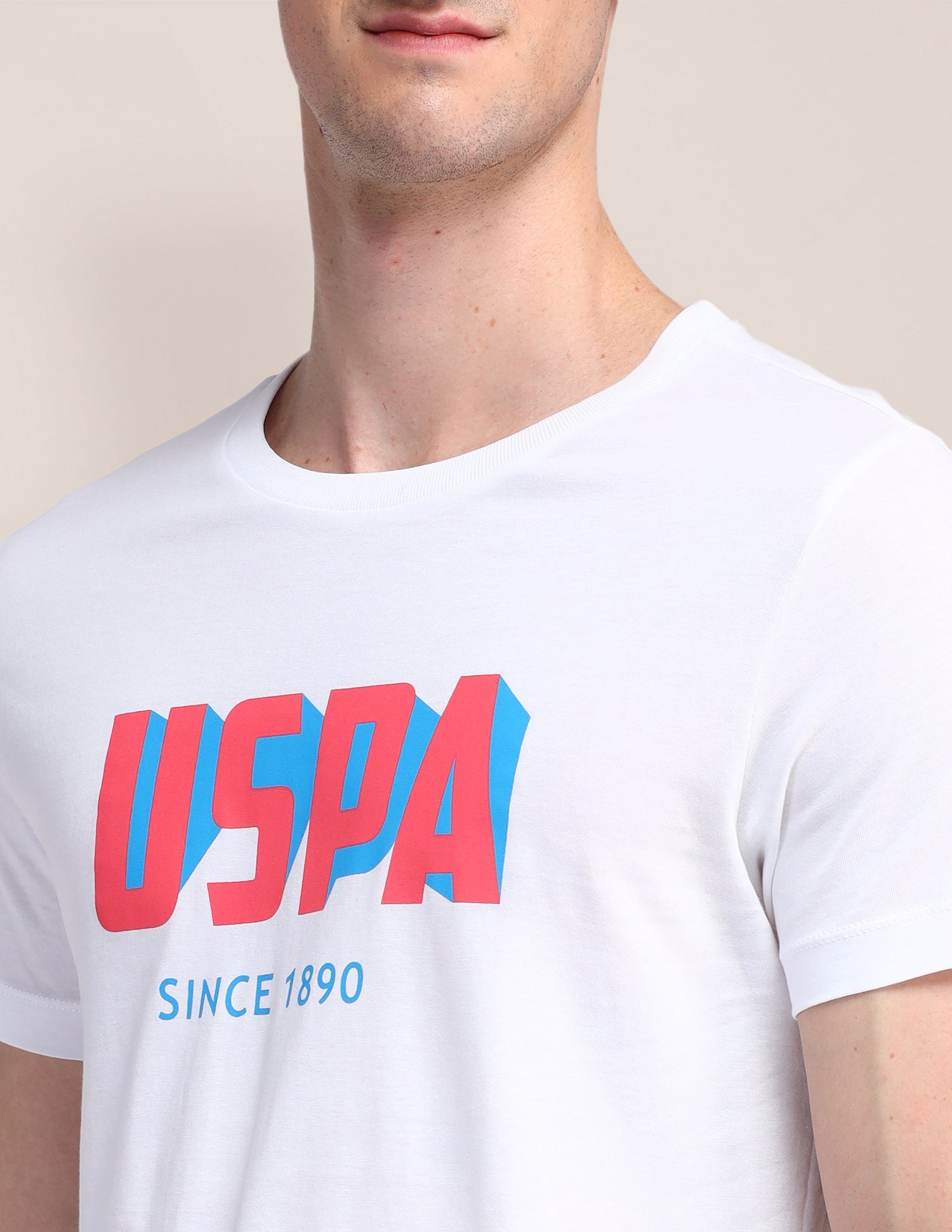 Typographic Printed Slim Fit T-Shirt White - U.S. Polo Assn. India | Large