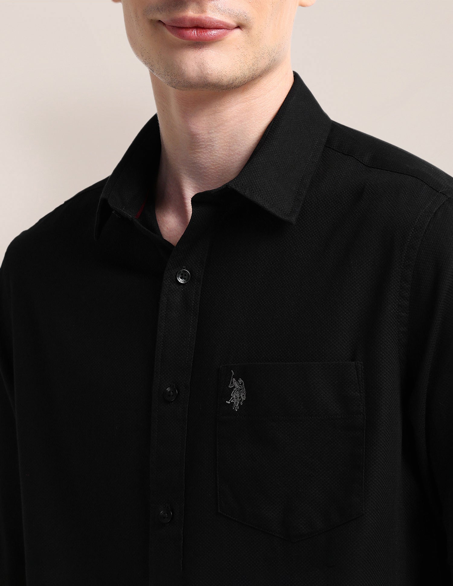 Solid Regular Fit Formal Shirt Black - U.S. Polo Assn. India | Large
