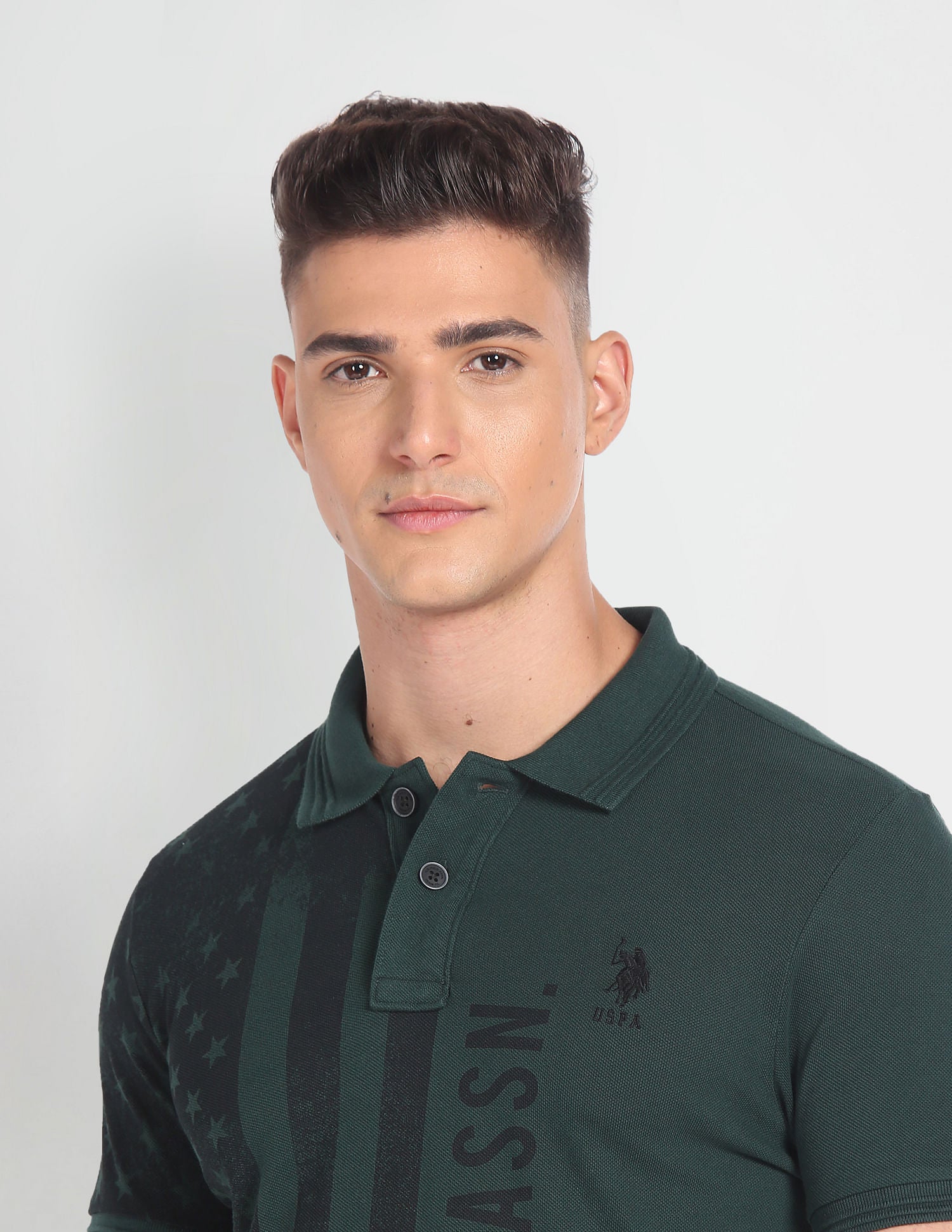 Graphic Print Cotton Polo Shirt Dark Green - U.S. Polo Assn. India | Large