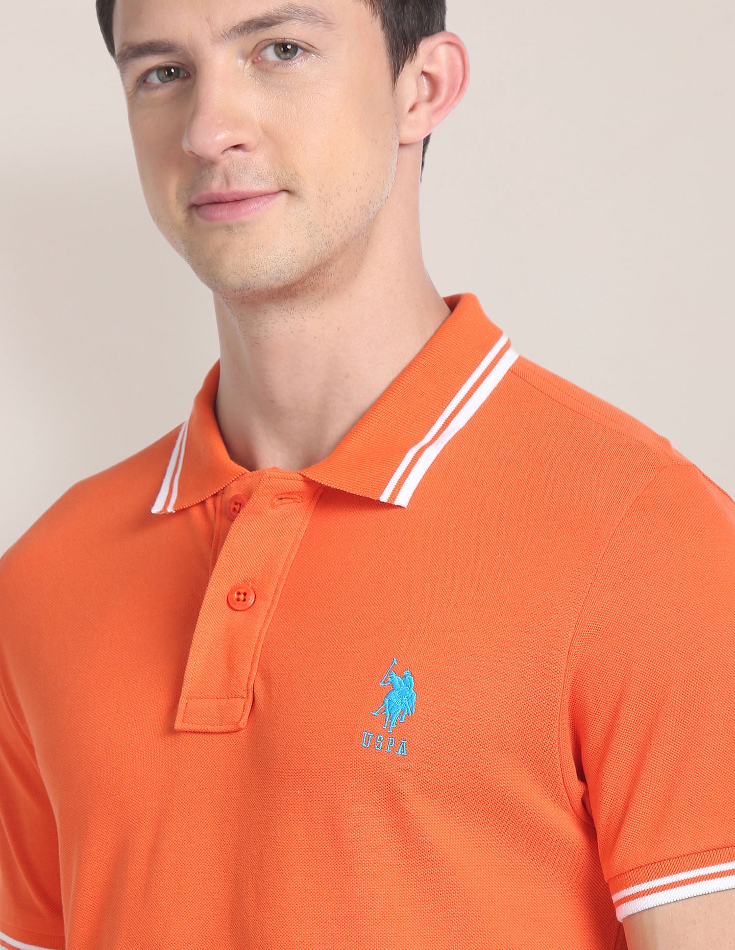 Striped Collar Pique Polo Shirt Orange - U.S. Polo Assn. India | Large