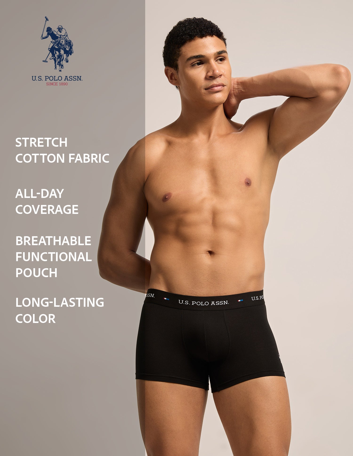 All Day Breathable OET26 Trunks - Pack of 3 Grey|Black|Grey - U.S. Polo Assn. India | Large