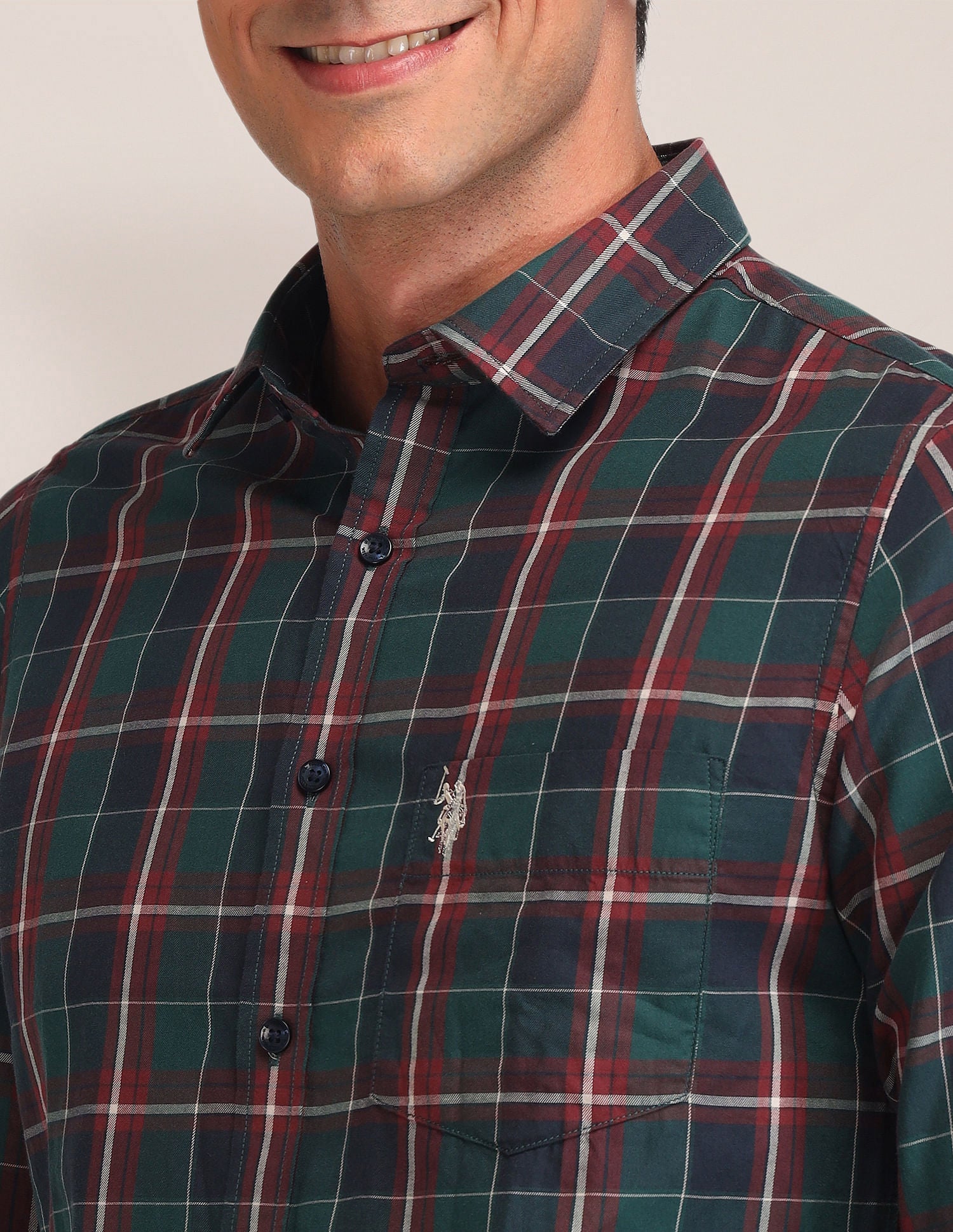 Tailored Fit Twill Shirt Dark Green - U.S. Polo Assn. India | Large