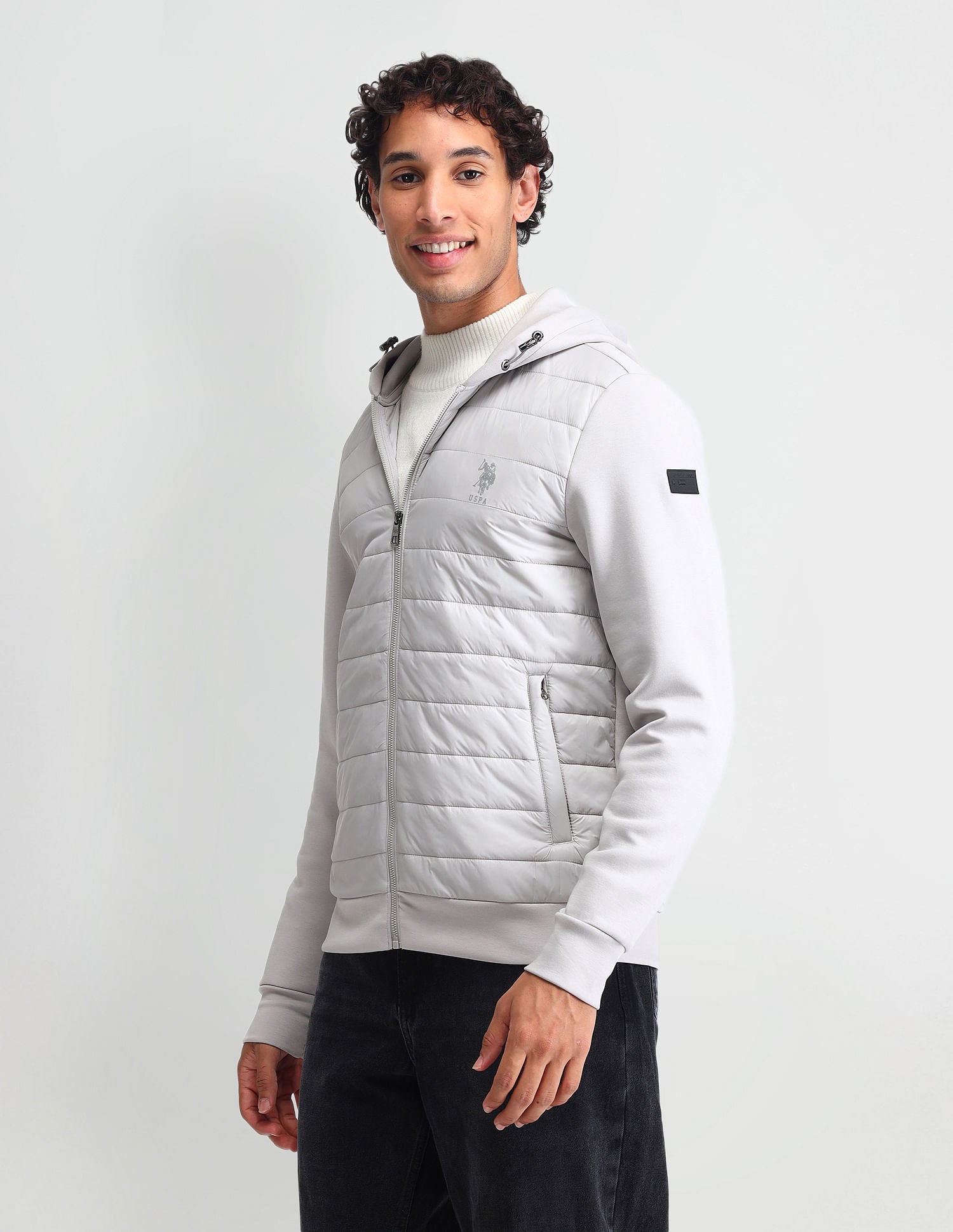 Hooded Padded Bomber Jacket Fog - U.S. POLO ASSN. | Large