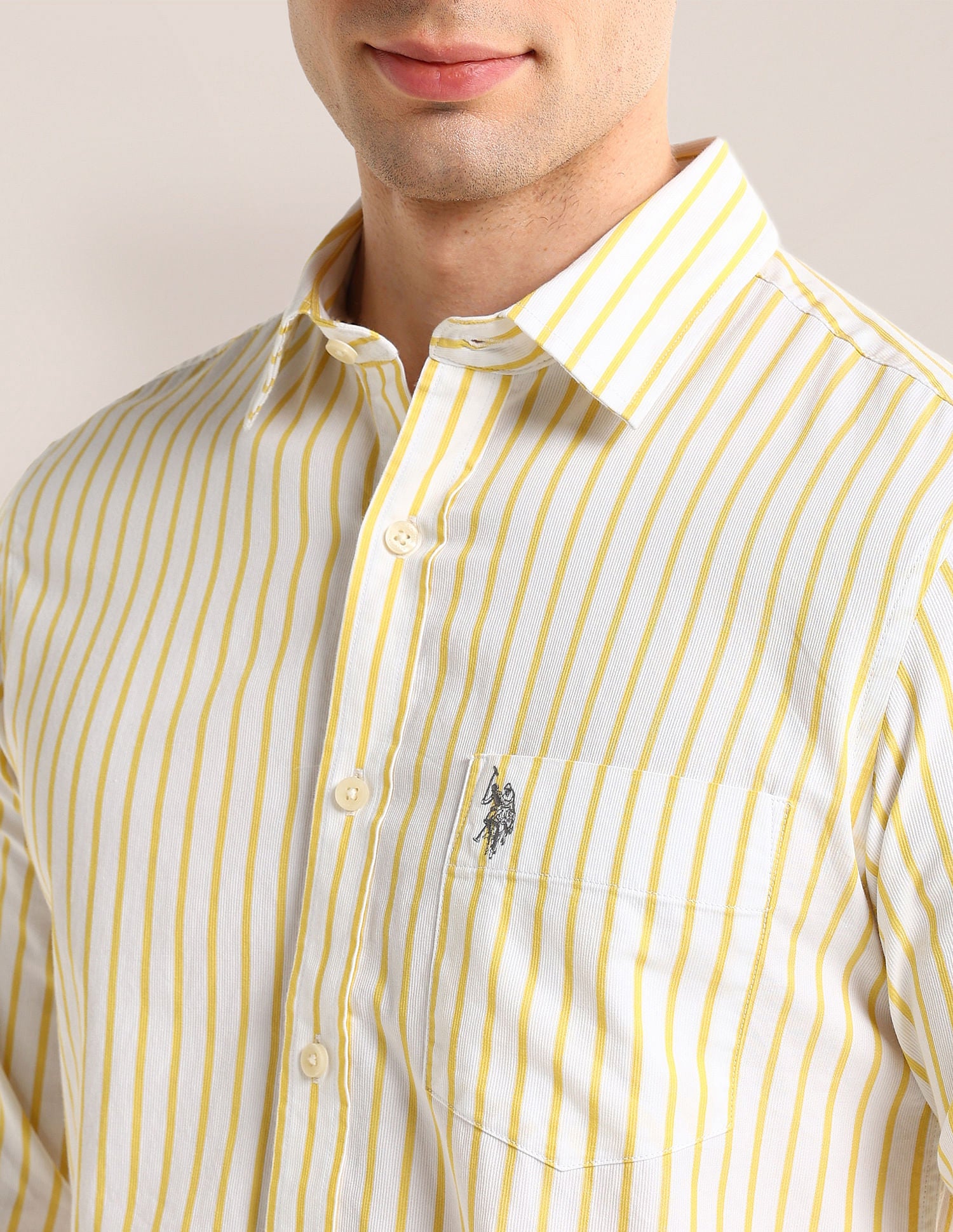Tailored Fit Vertical Striped Shirt Yellow - U.S. POLO ASSN. | Large