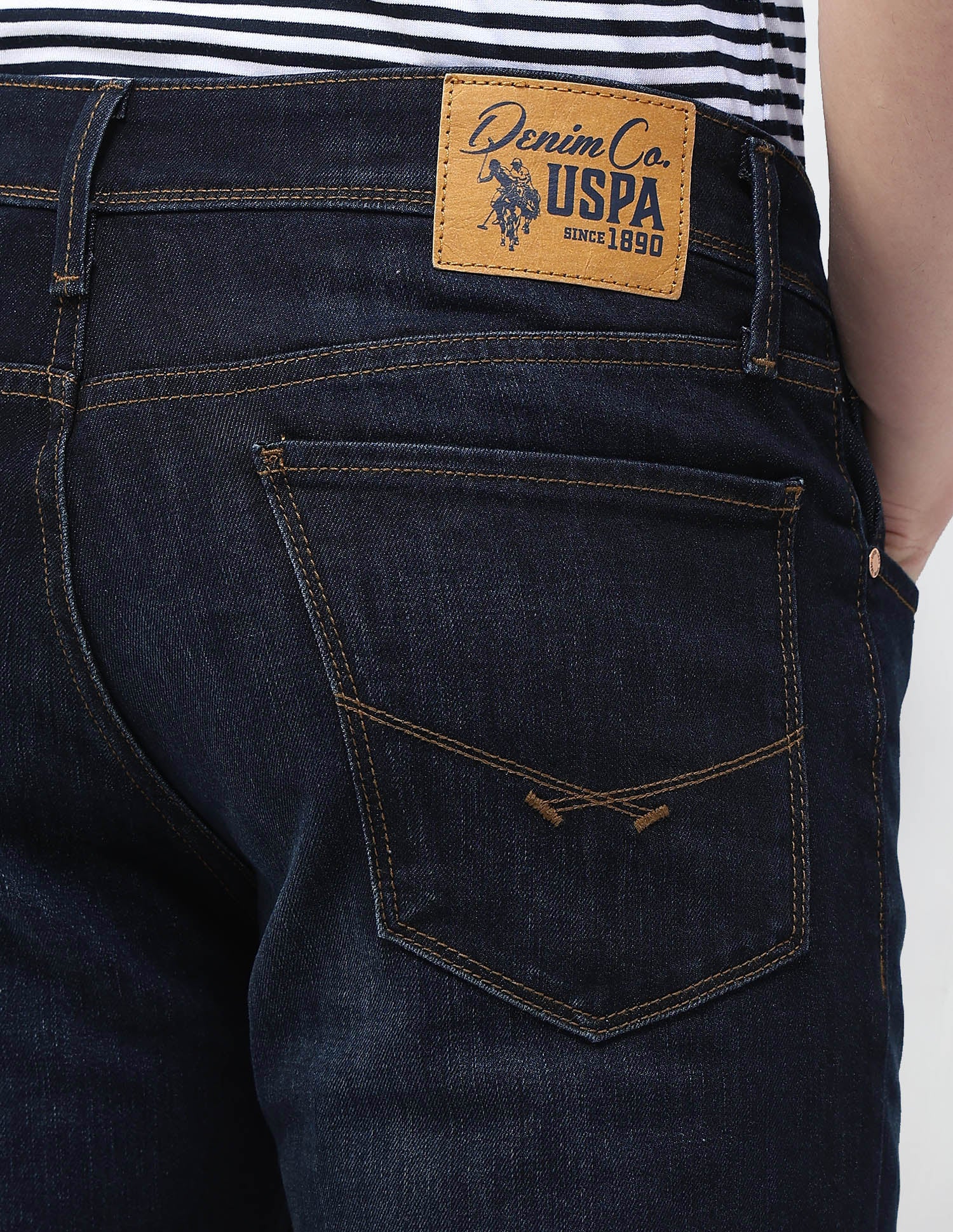 Whiskered Brandon Slim Tapered Fit Jeans Dark Blue - U.S. Polo Assn. India | Large