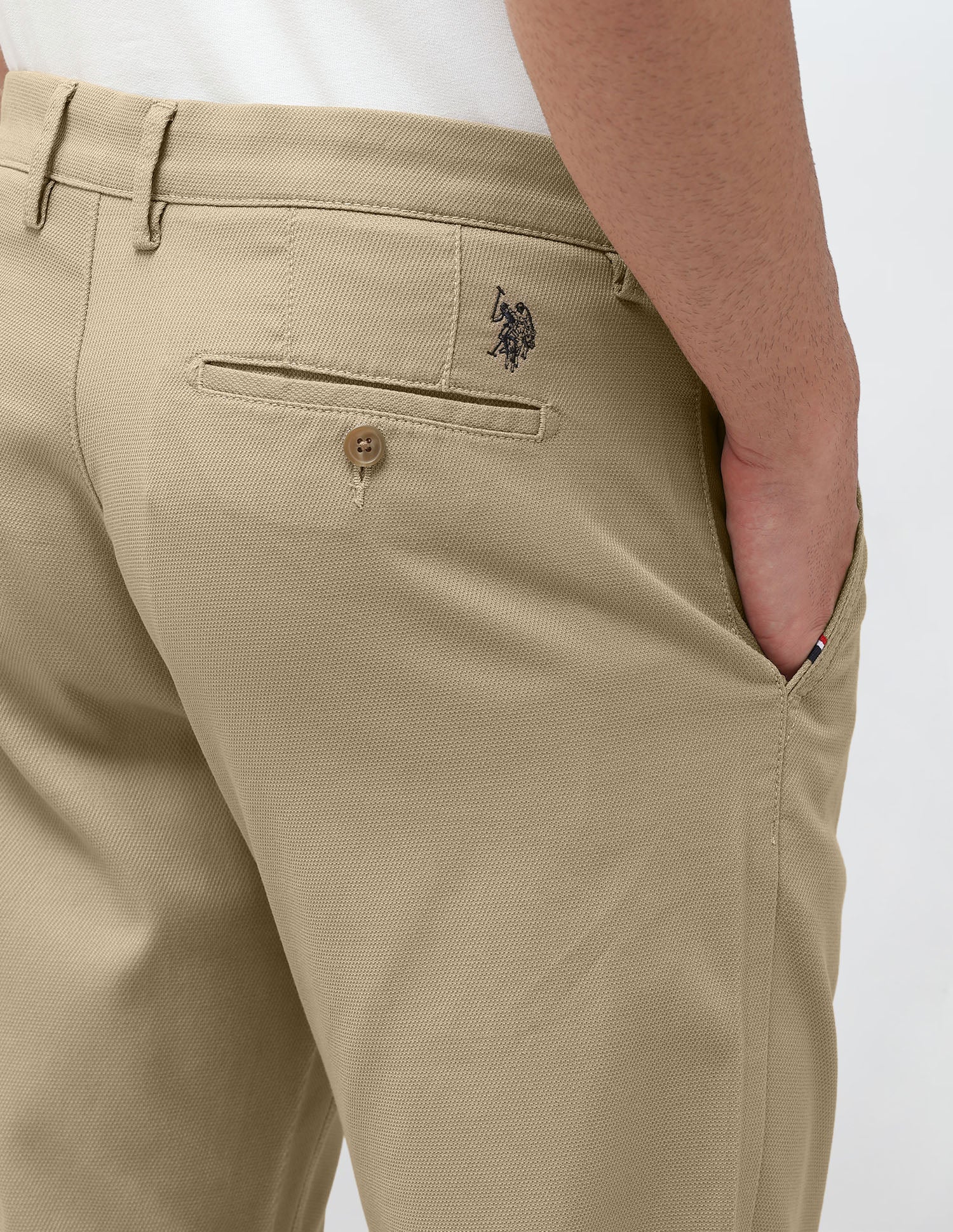 Riley Straight Fit Satin Trousers Khaki - U.S. Polo Assn. India | Large