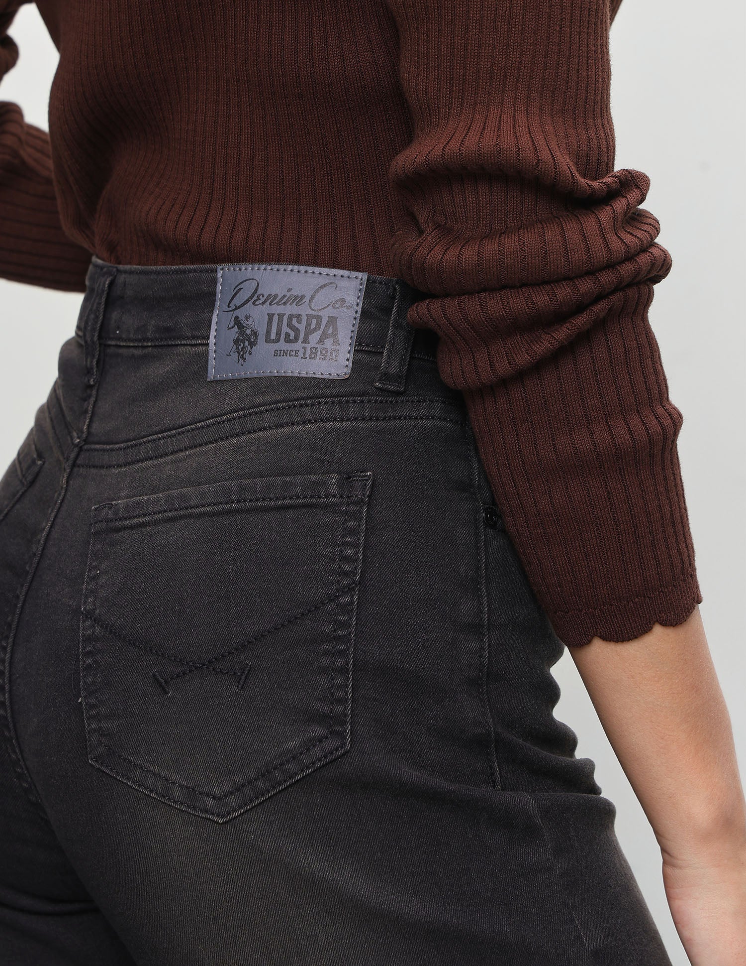 High Rise Wide Leg Fit Jeans Dark Grey - U.S. Polo Assn. India | Large