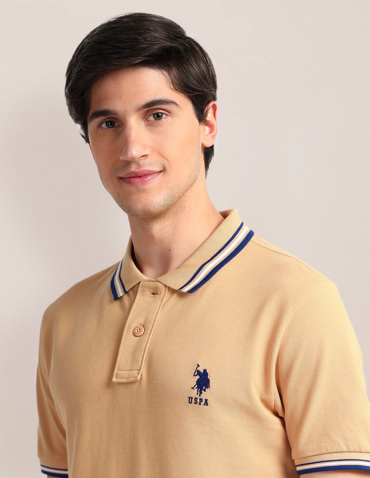 Tipped Collar Slim Polo Shirt Beige - U.S. Polo Assn. India | Large