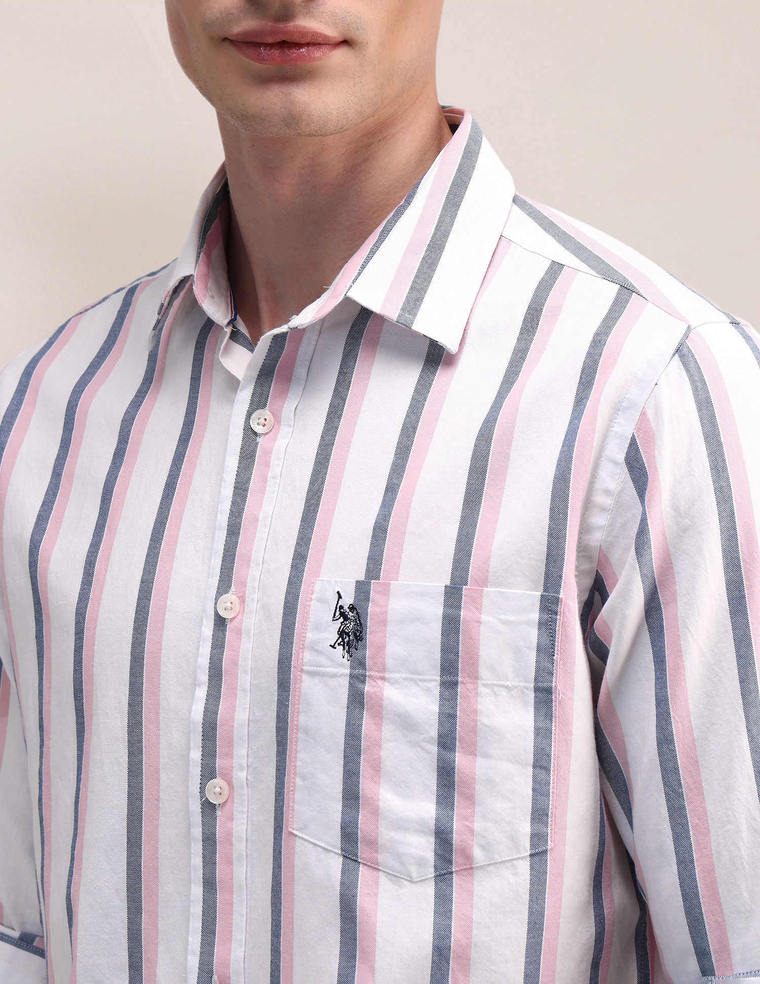 Regular Dobby Vertical Striped Shirt White - U.S. POLO ASSN. | Large