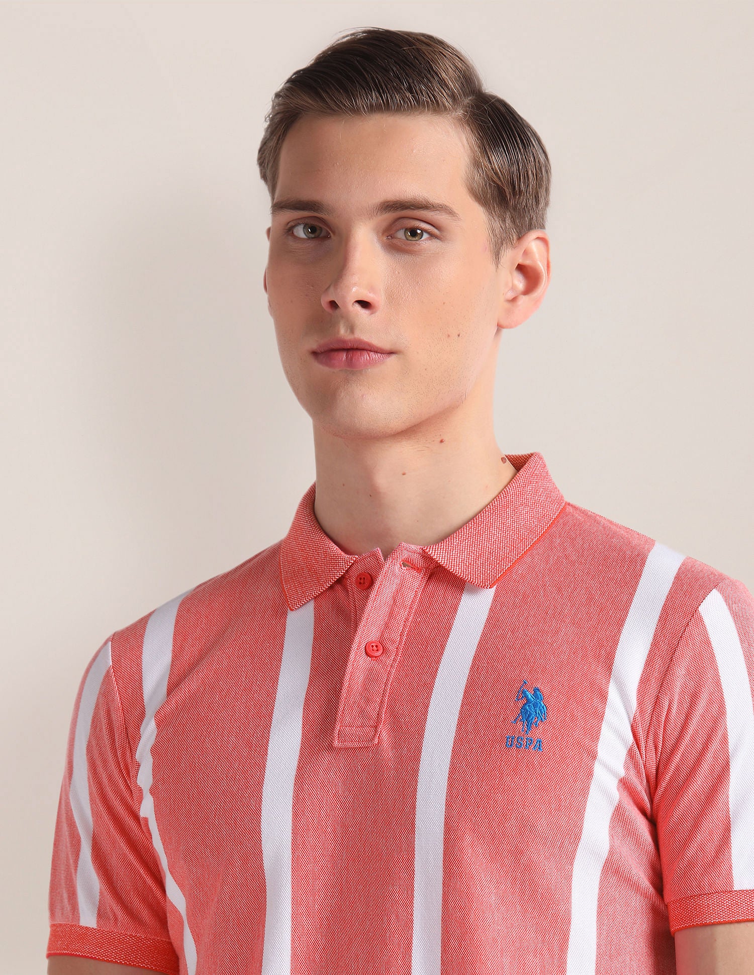 Vertical Stripe Cotton Polo Shirt Red - U.S. Polo Assn. India | Large