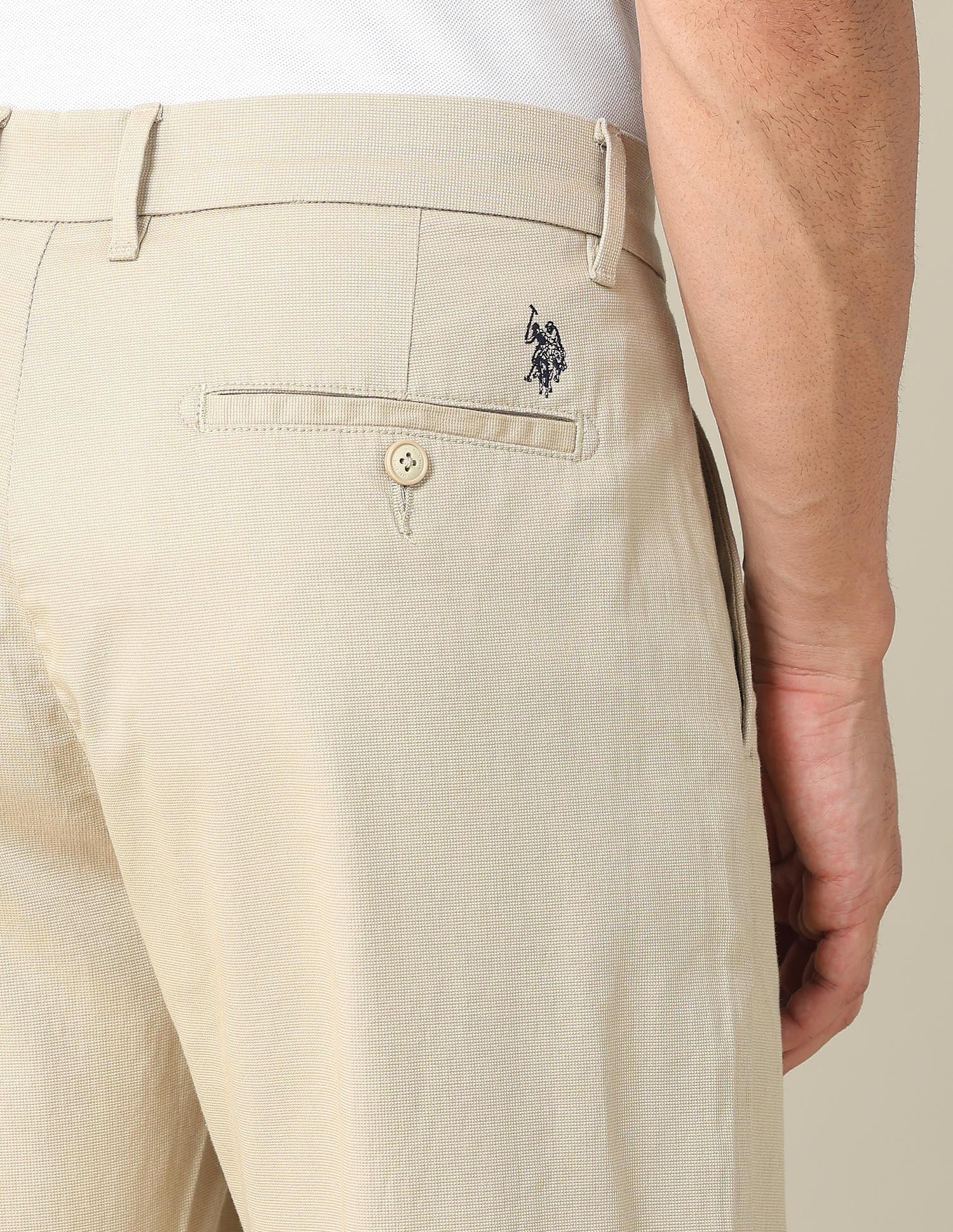 Riley Straight Fit Dobby Trousers Light Khaki - U.S. POLO ASSN. | Large