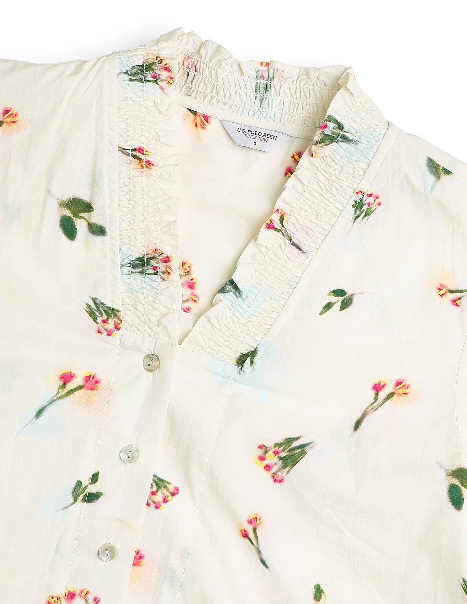 Smocking Floral Printed Top Off White - U.S. Polo Assn. India | Large