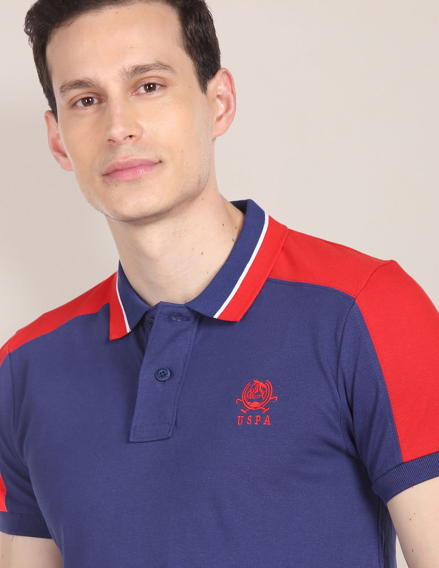 Colour Block Cotton Polo Shirt Dark Blue and Red - U.S. Polo Assn. India | Large