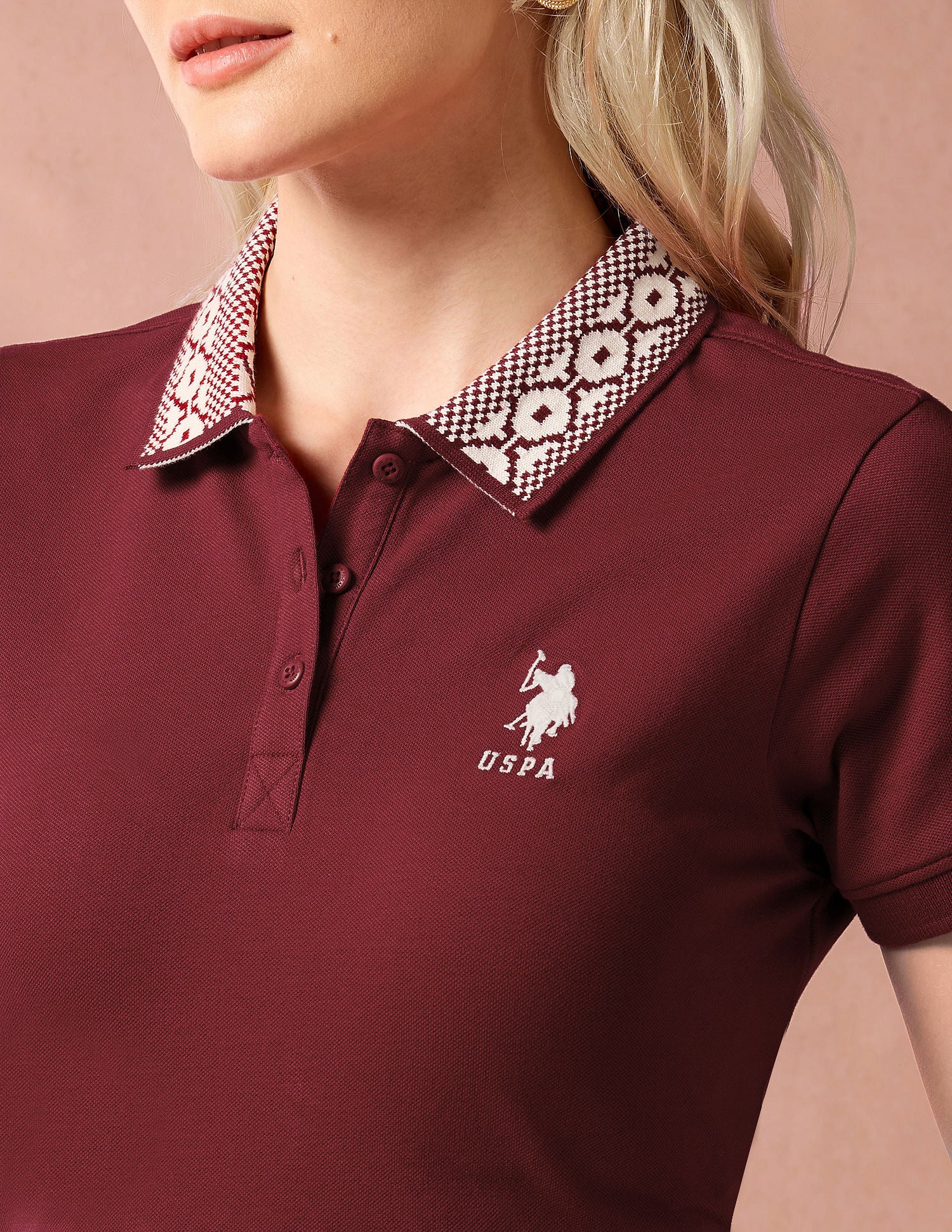 Jacquard Collar Polo Shirt Maroon - U.S. POLO ASSN. | Large