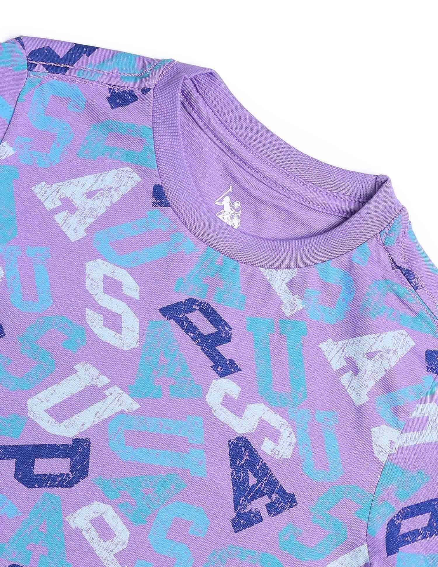 Boys Brand Printed Regular Fit T-Shirt Light Purple - U.S. POLO ASSN. | Large