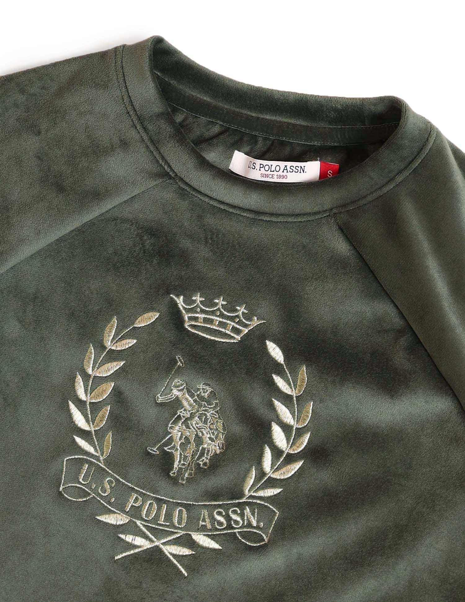 Relaxed Fit Velvet Sweatshirt Green - U.S. POLO ASSN. | Large