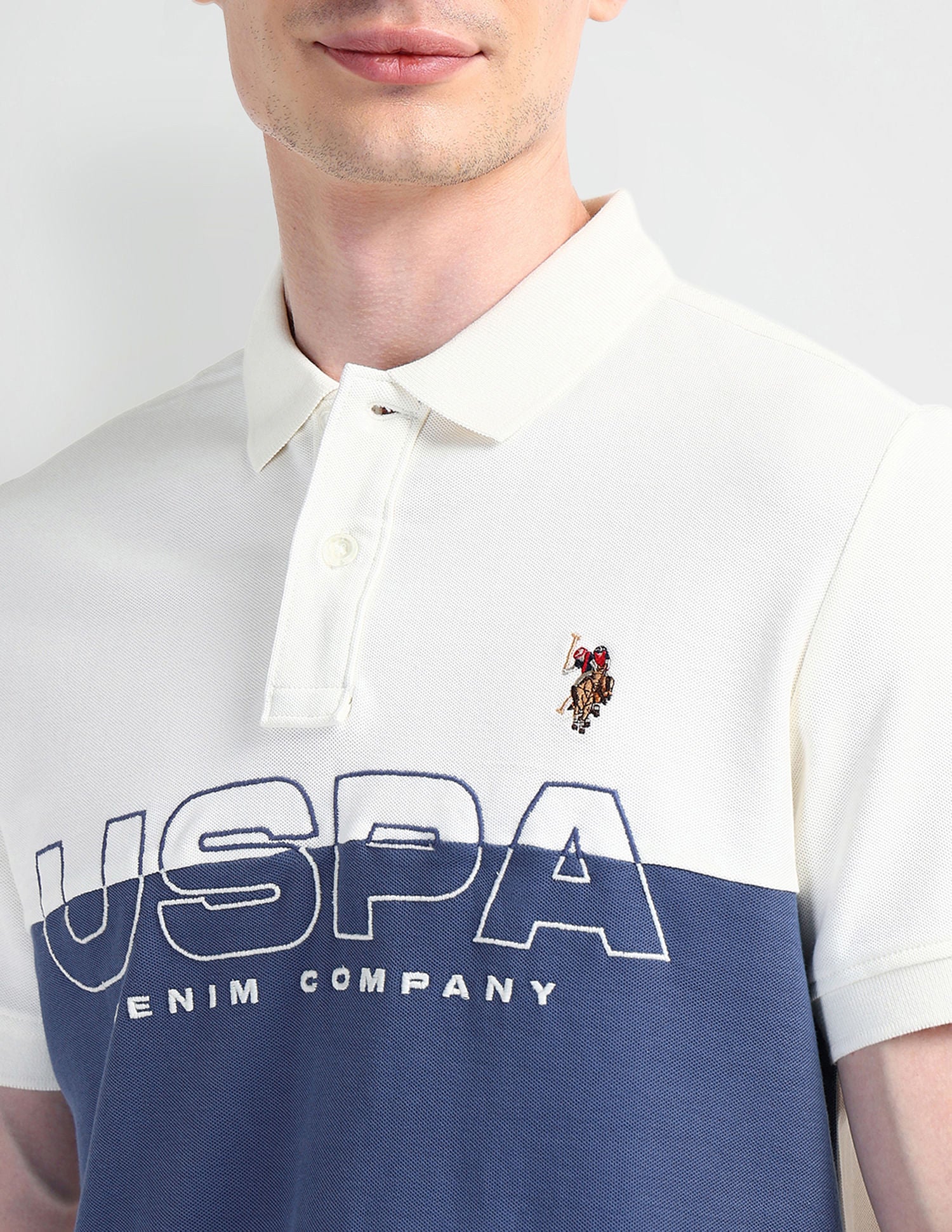 Muscle Fit Colour Blocked Polo Shirt Blue - U.S. POLO ASSN. | Large