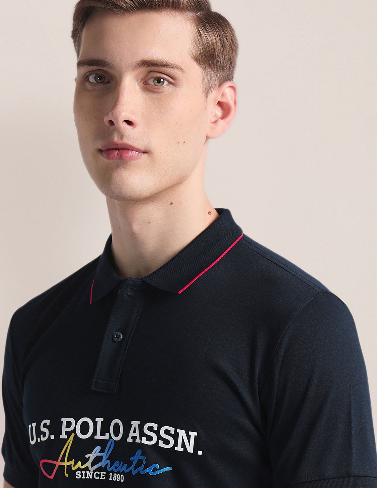Tipped Collar Embroidered Polo Shirt Navy - U.S. Polo Assn. India | Large