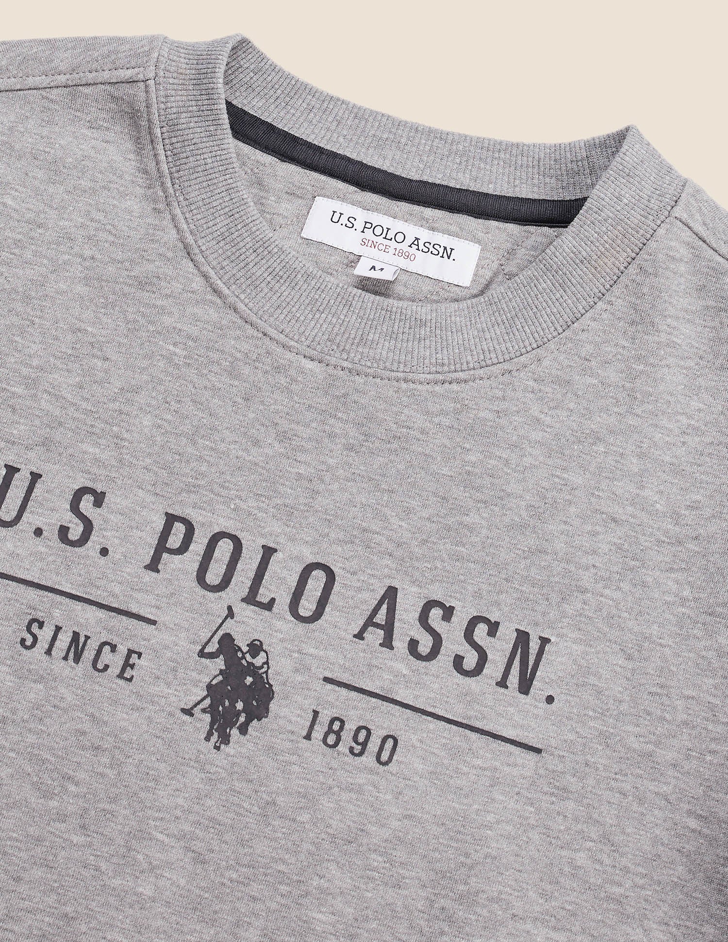Brand Printed Crew Neck Sweatshirt Grey Mel - U.S. Polo Assn. India | Large