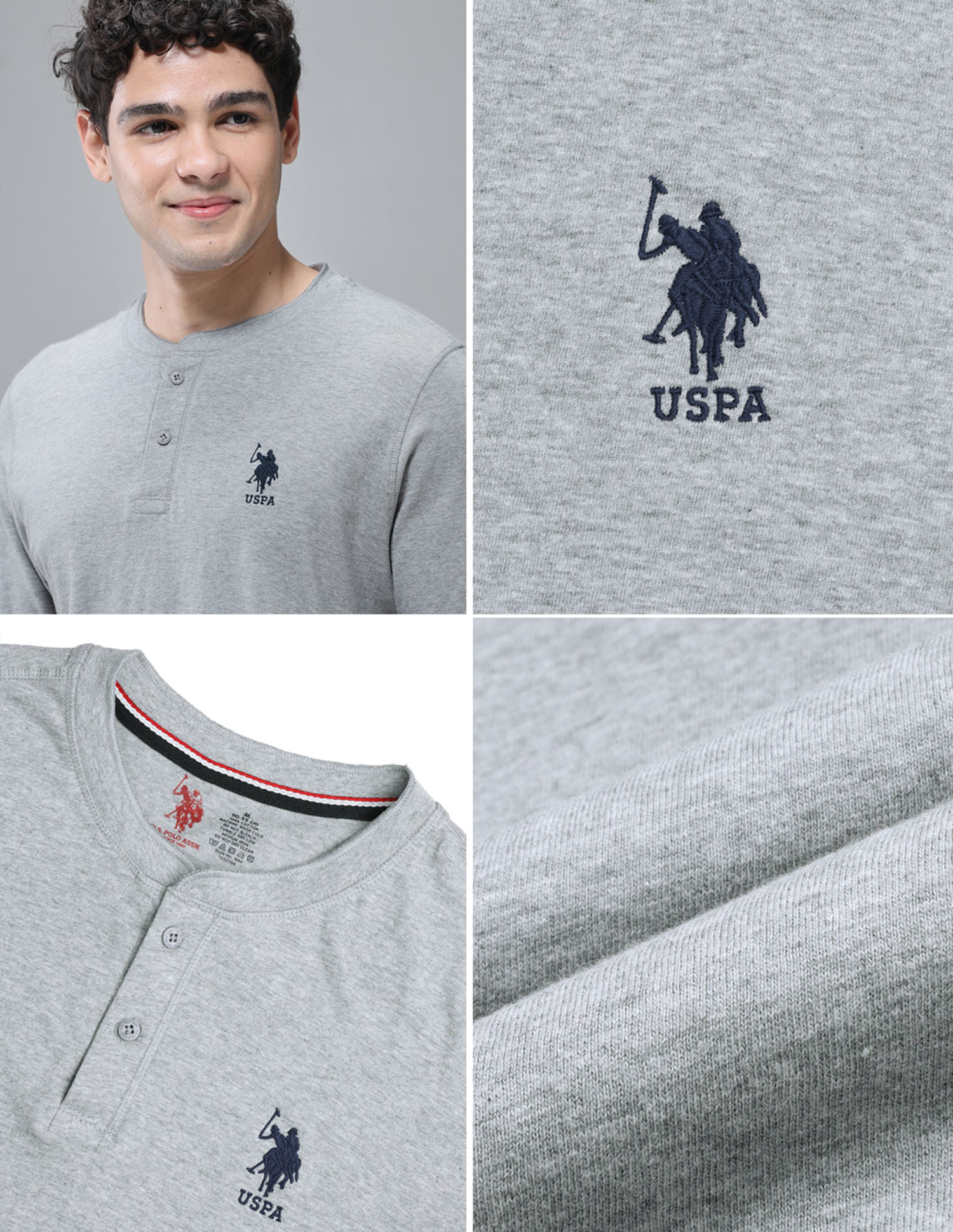 Comfort Fit Cotton I694 Henley Lounge T-Shirt - Pack Of 1 Grey Melange - U.S. Polo Assn. India | Large