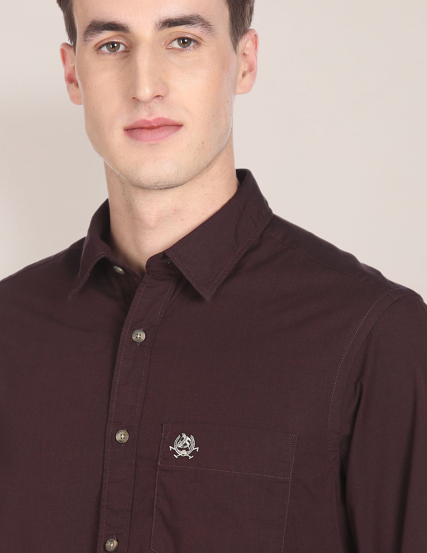 Tailored Regular Fit Solid Casual Shirt Dark Maroon - U.S. Polo Assn. India | Large