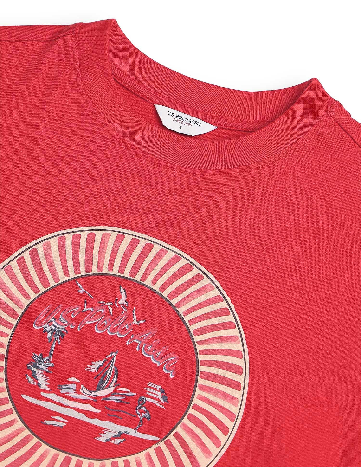 Digital Graphic Brand Printed Boxy Fit T-Shirt Red - U.S. Polo Assn. India | Large
