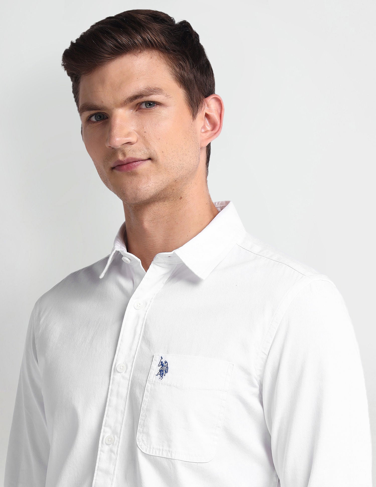 Semi Cutaway Collar Slim Fit Shirt White - U.S. Polo Assn. India | Large